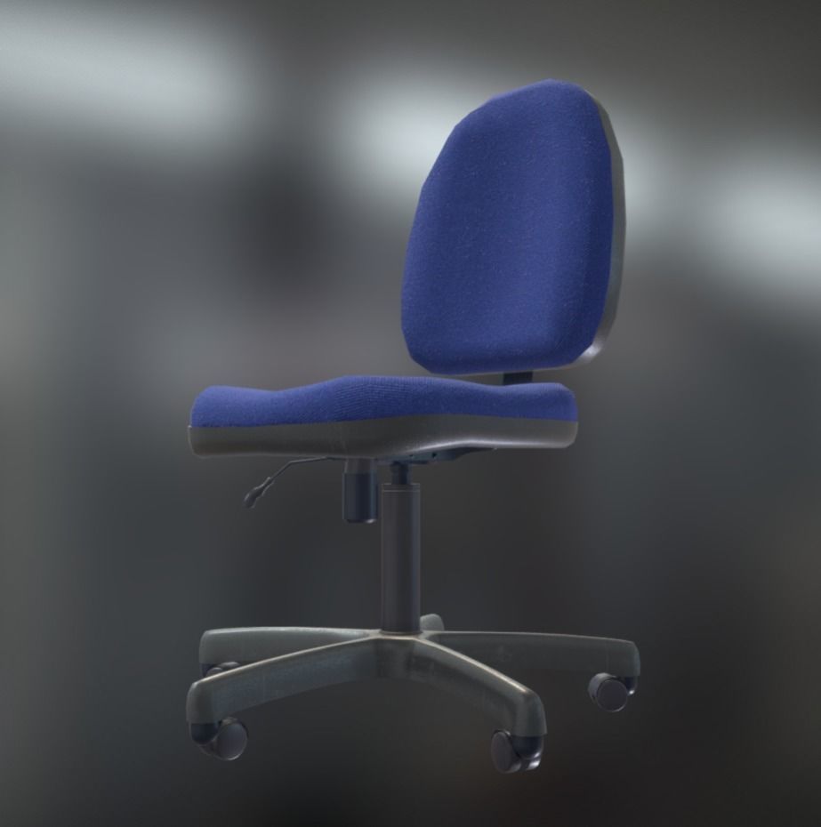 Office Chair Blue Low-Poly Game Ready PBR AR VR Low-poly 3D model_2