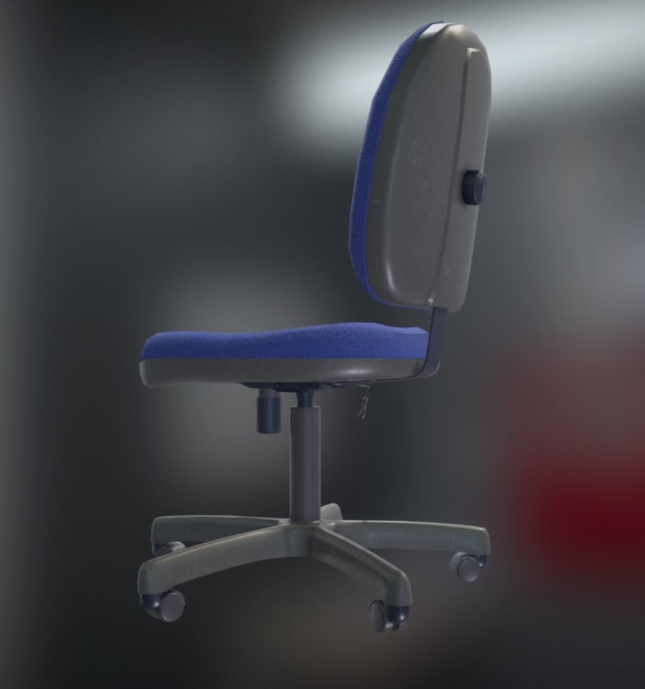 Office Chair Blue Low-Poly Game Ready PBR AR VR Low-poly 3D model_4