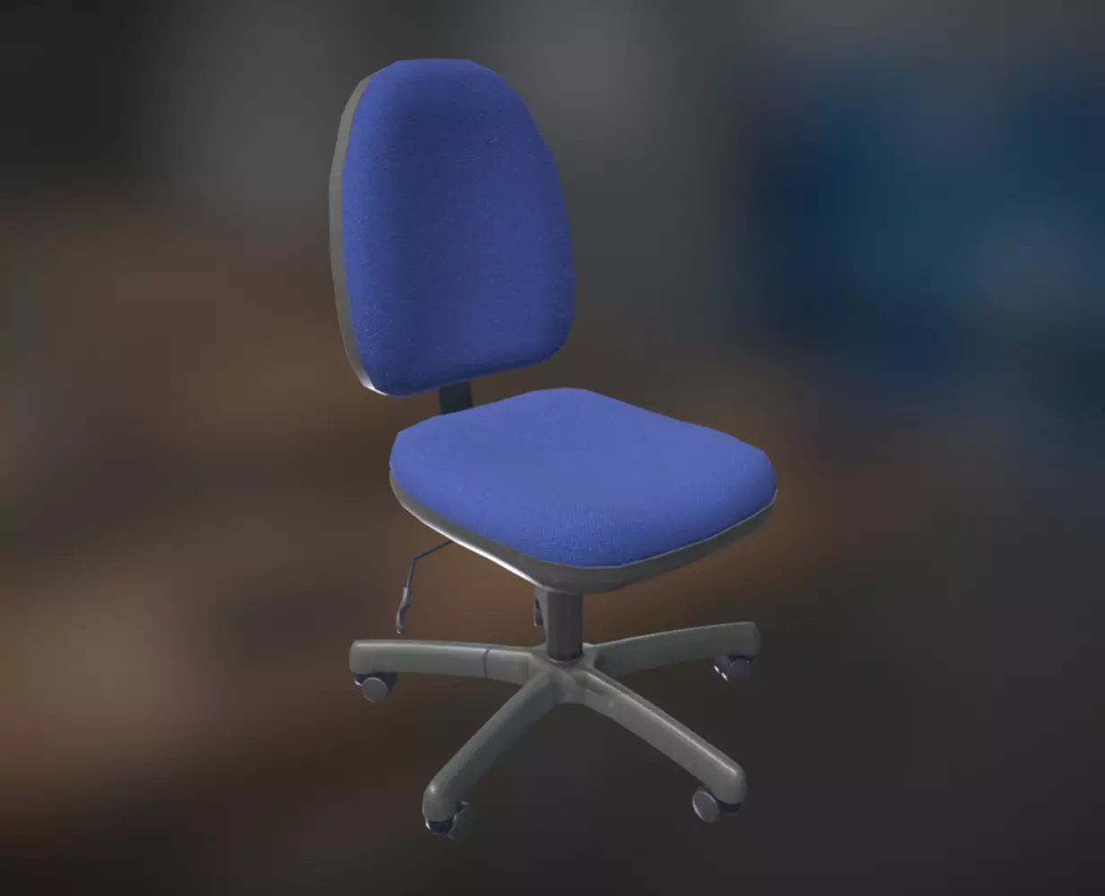 Office Chair Blue Low-Poly Game Ready PBR AR VR Low-poly 3D model_0