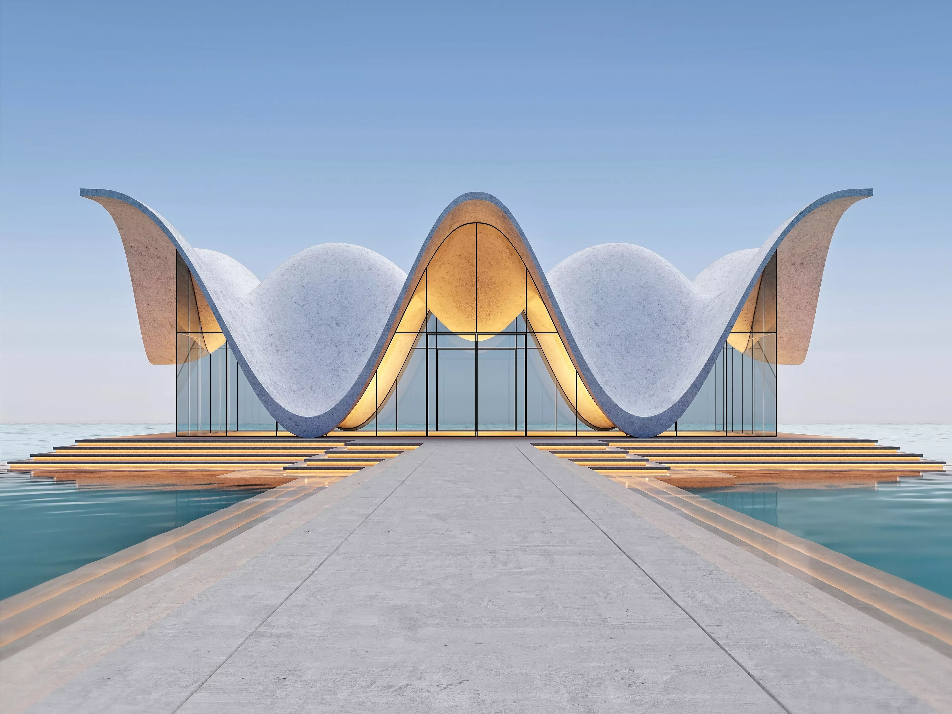 Futuristic building on the water 3dsMaxNativeCoronaRendererReady 3D model