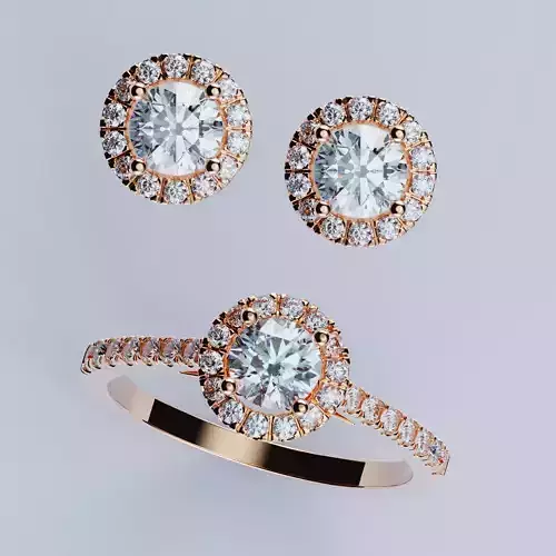 Set Round Halo Collection Stud Earrings and Ring