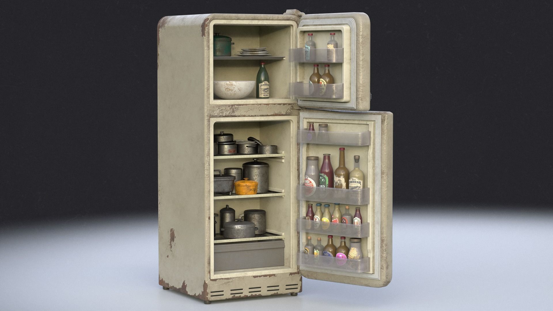 Fridge game ready PBR refrigerator and freezer 2 Low-poly 3D model_6