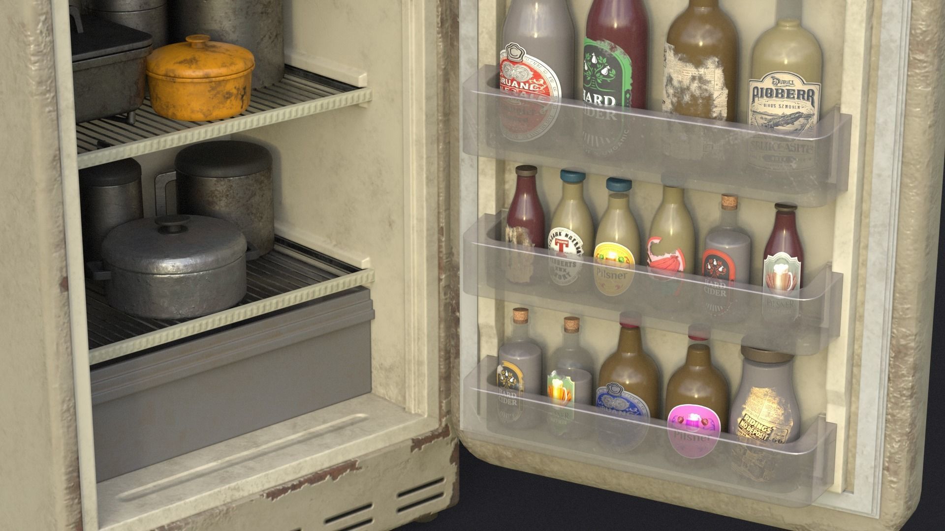 Fridge game ready PBR refrigerator and freezer 2 Low-poly 3D model_9