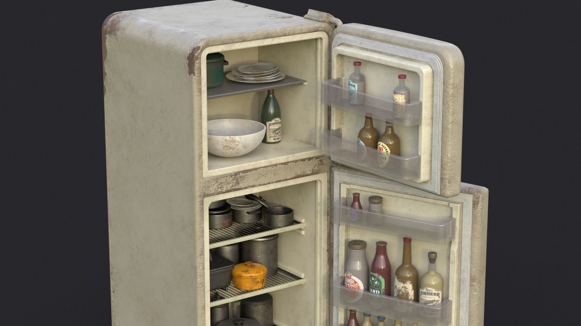 Fridge game ready PBR refrigerator and freezer 2 Low-poly 3D model_10