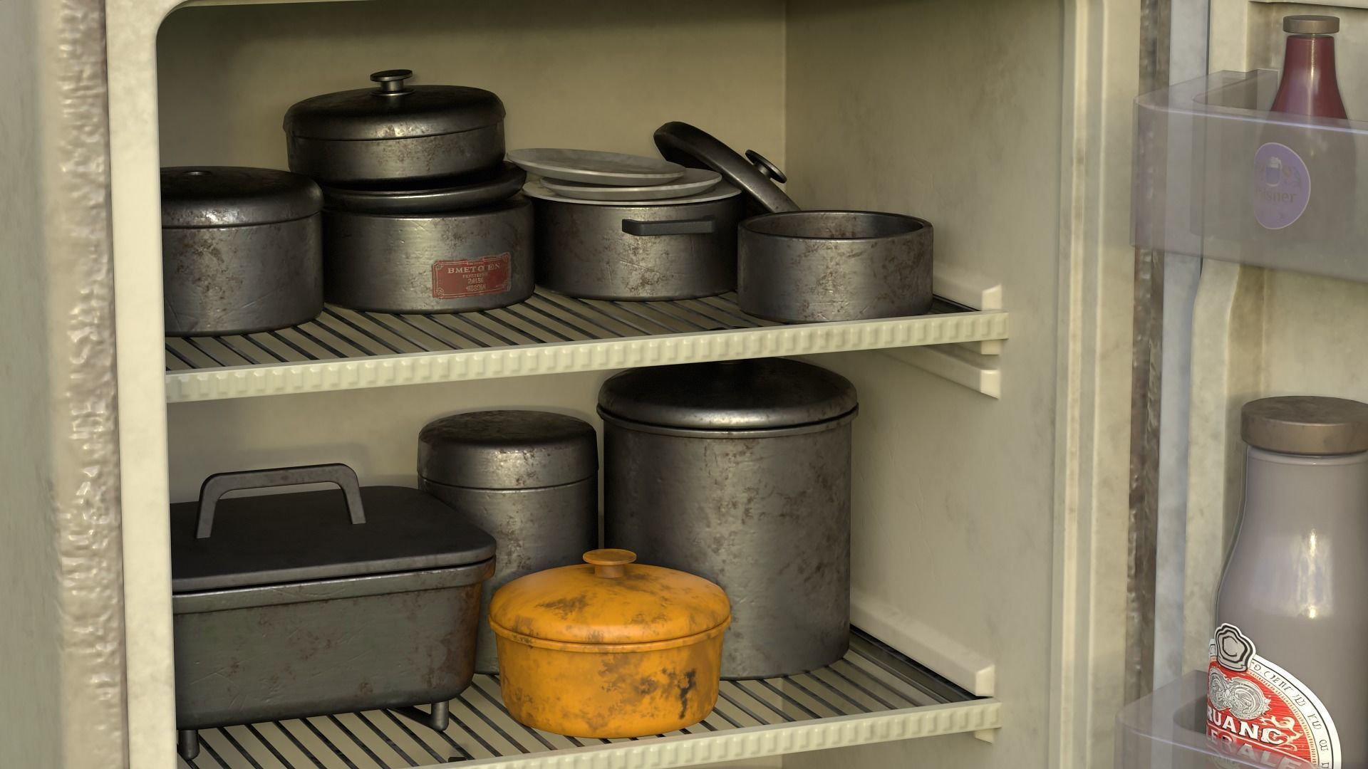 Fridge game ready PBR refrigerator and freezer 2 Low-poly 3D model_7