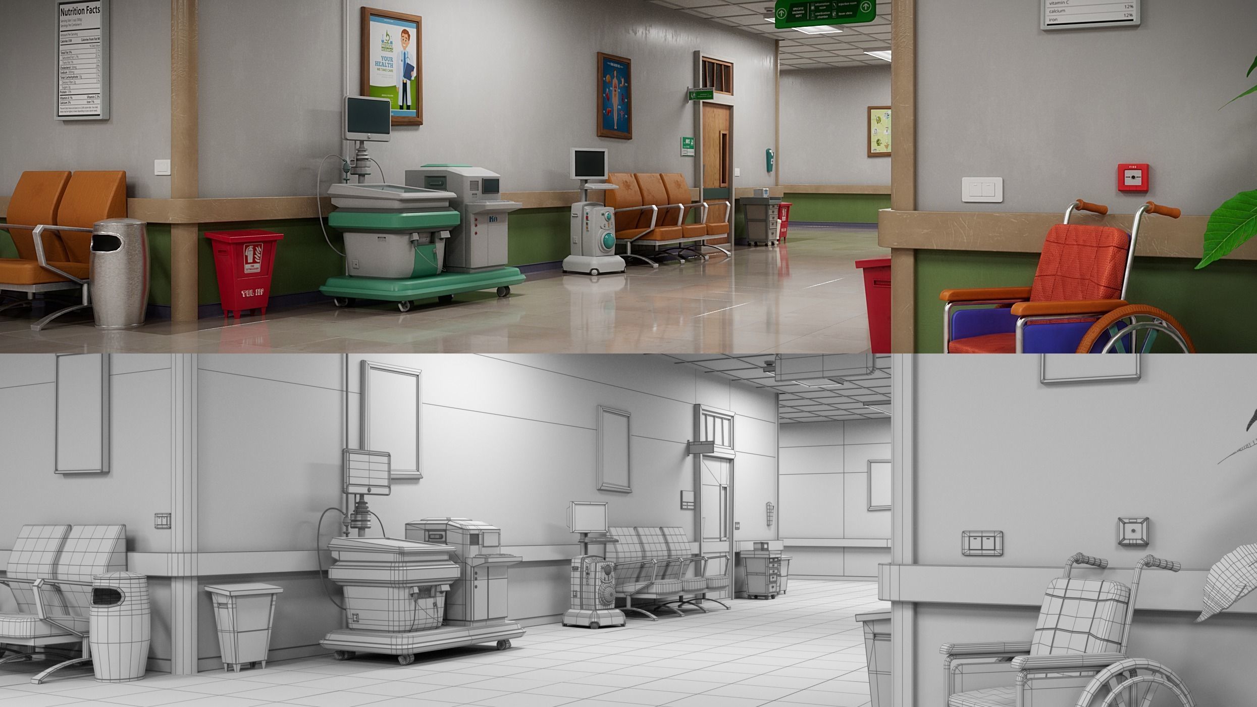 Cartoon Hospital Ward Corridor 3D model_31