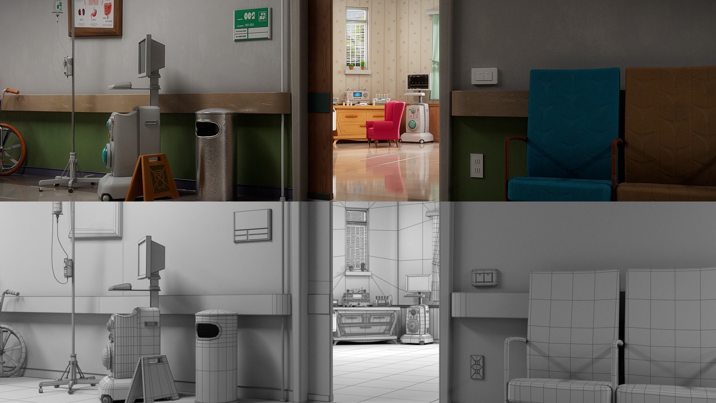 Cartoon Hospital Ward Corridor 3D model_24