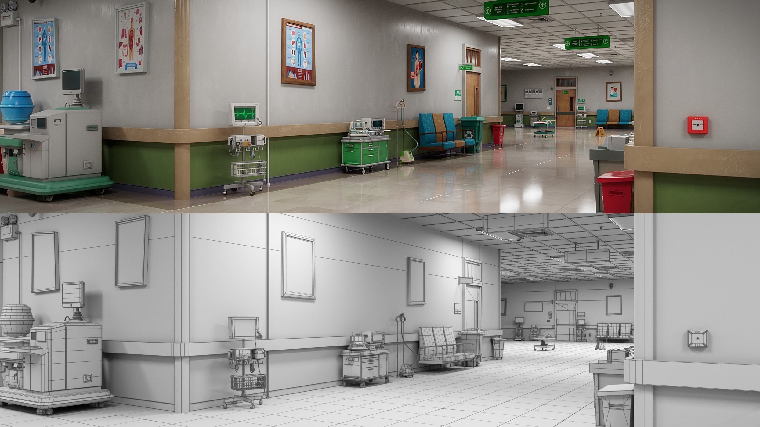 Cartoon Hospital Ward Corridor 3D model_21