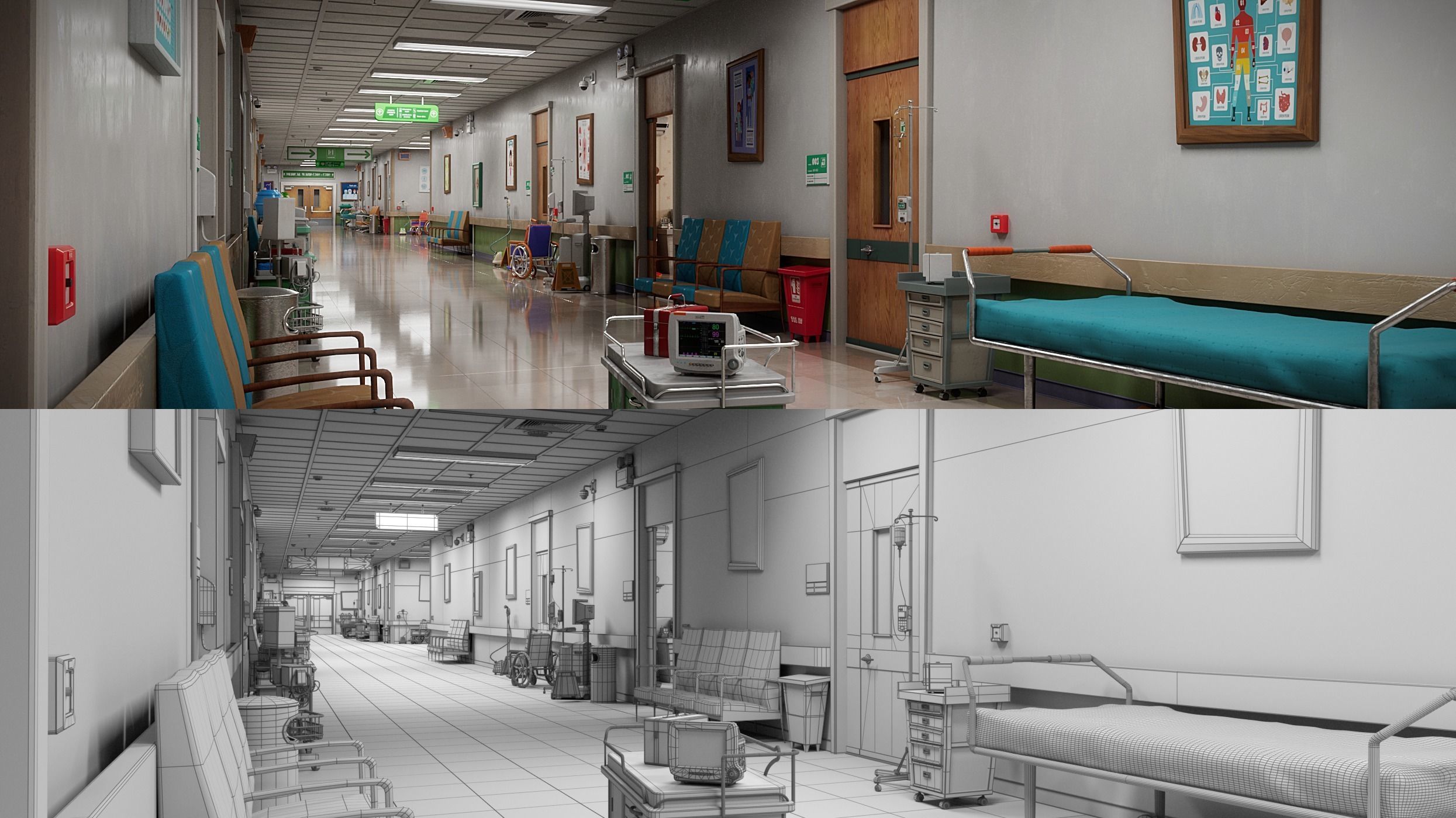 Cartoon Hospital Ward Corridor 3D model_13