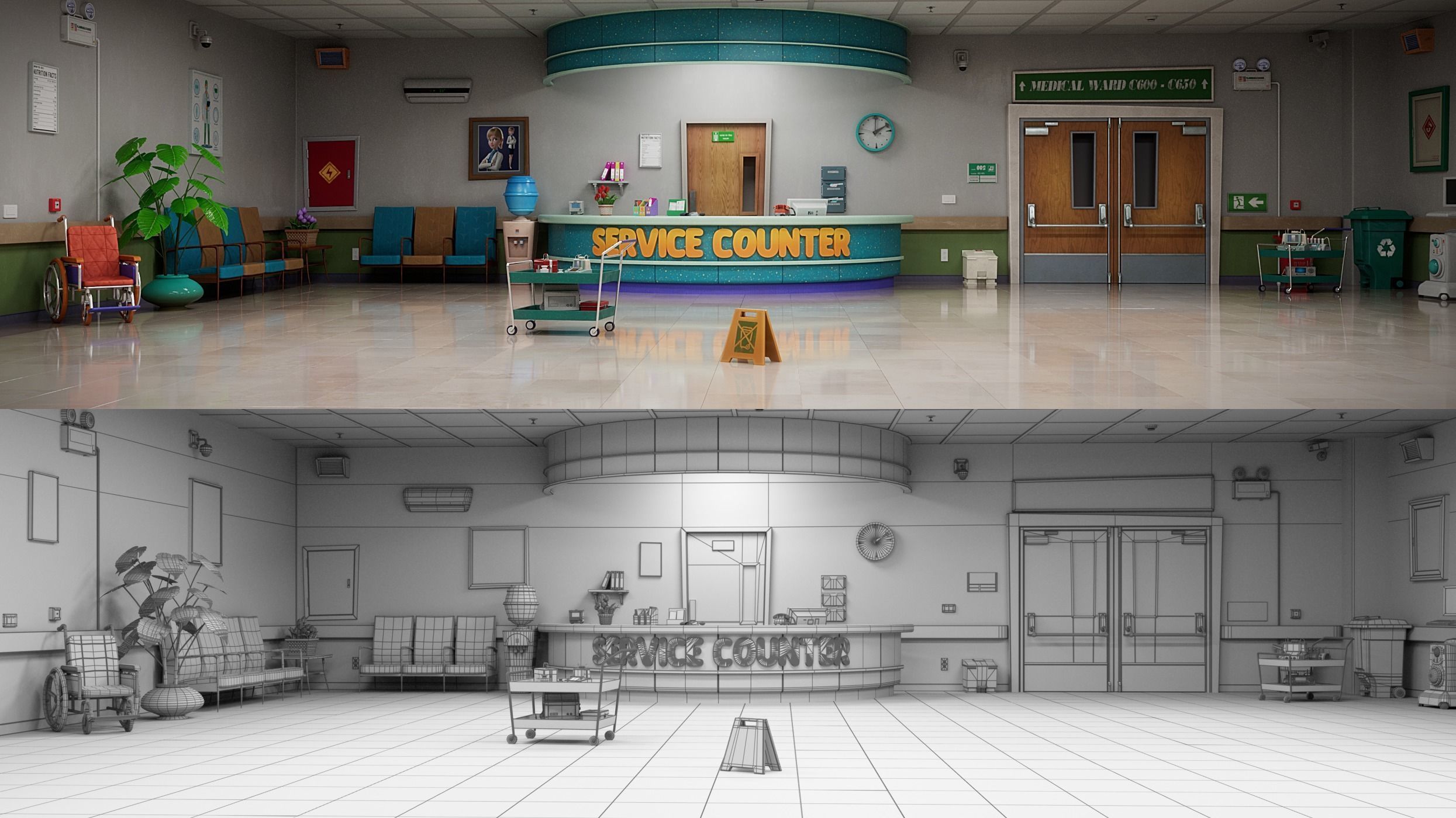 Cartoon Hospital Ward Corridor 3D model_23