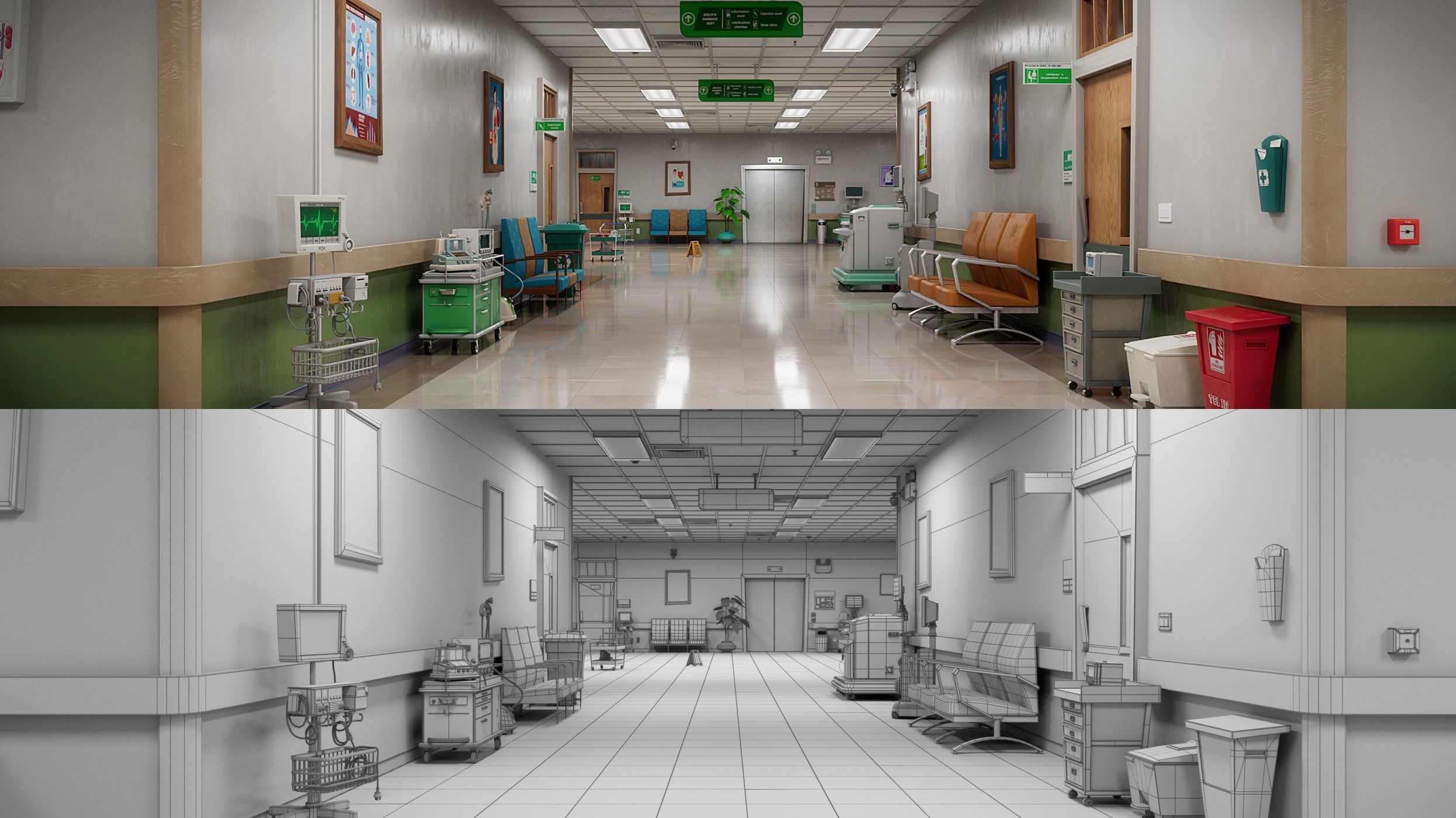 Cartoon Hospital Ward Corridor 3D model_15