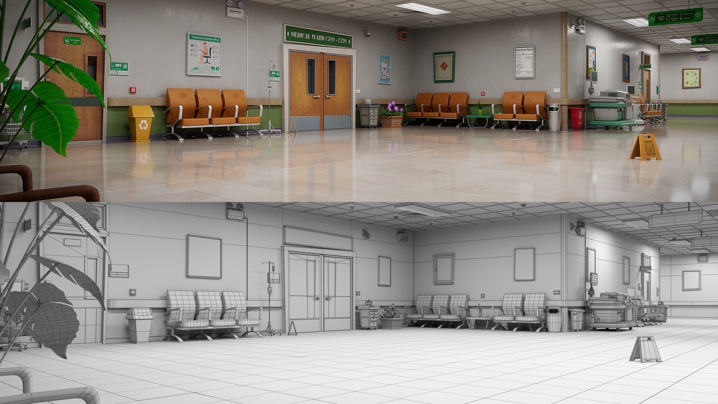 Cartoon Hospital Ward Corridor 3D model_22