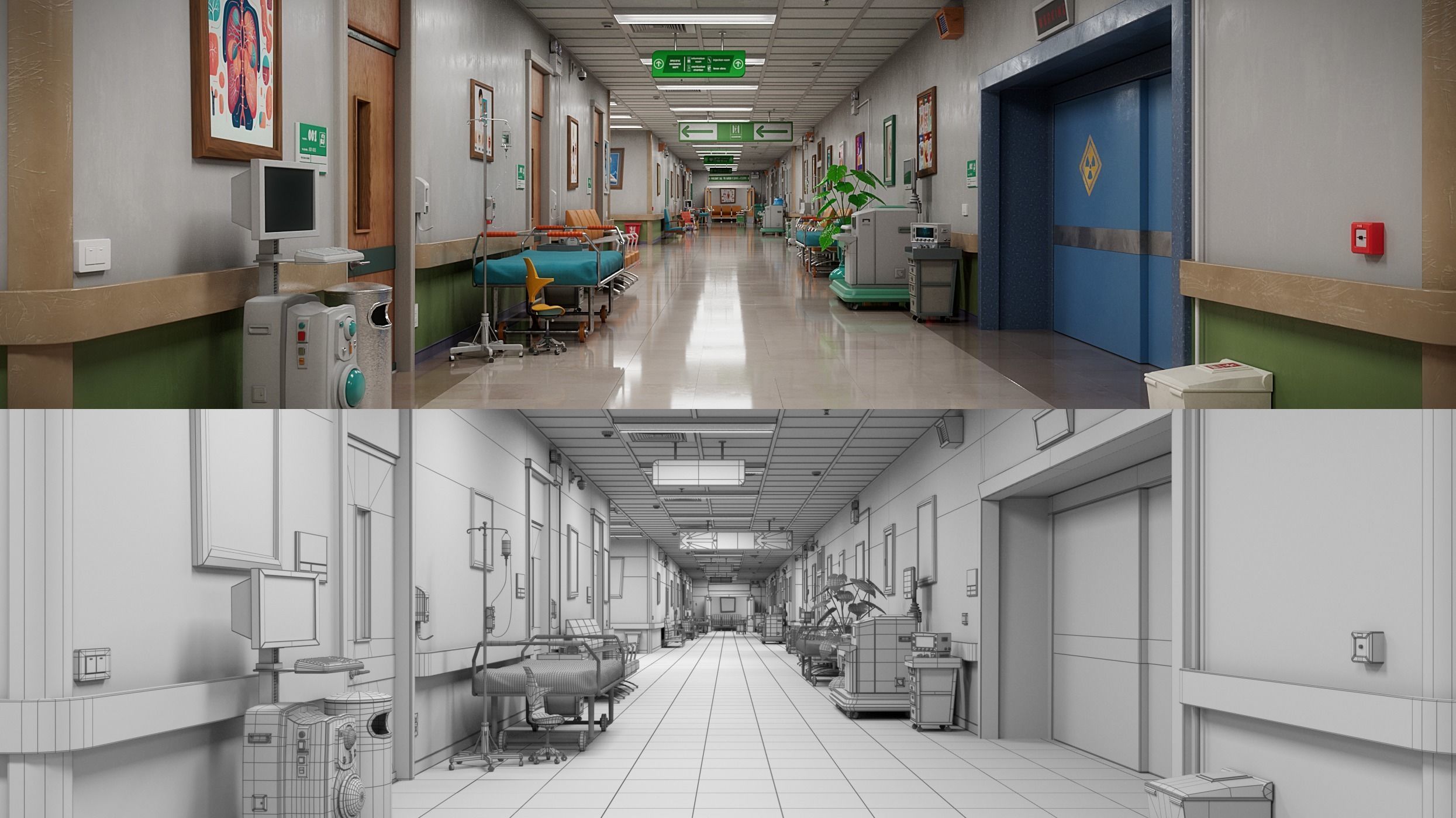 Cartoon Hospital Ward Corridor 3D model_8