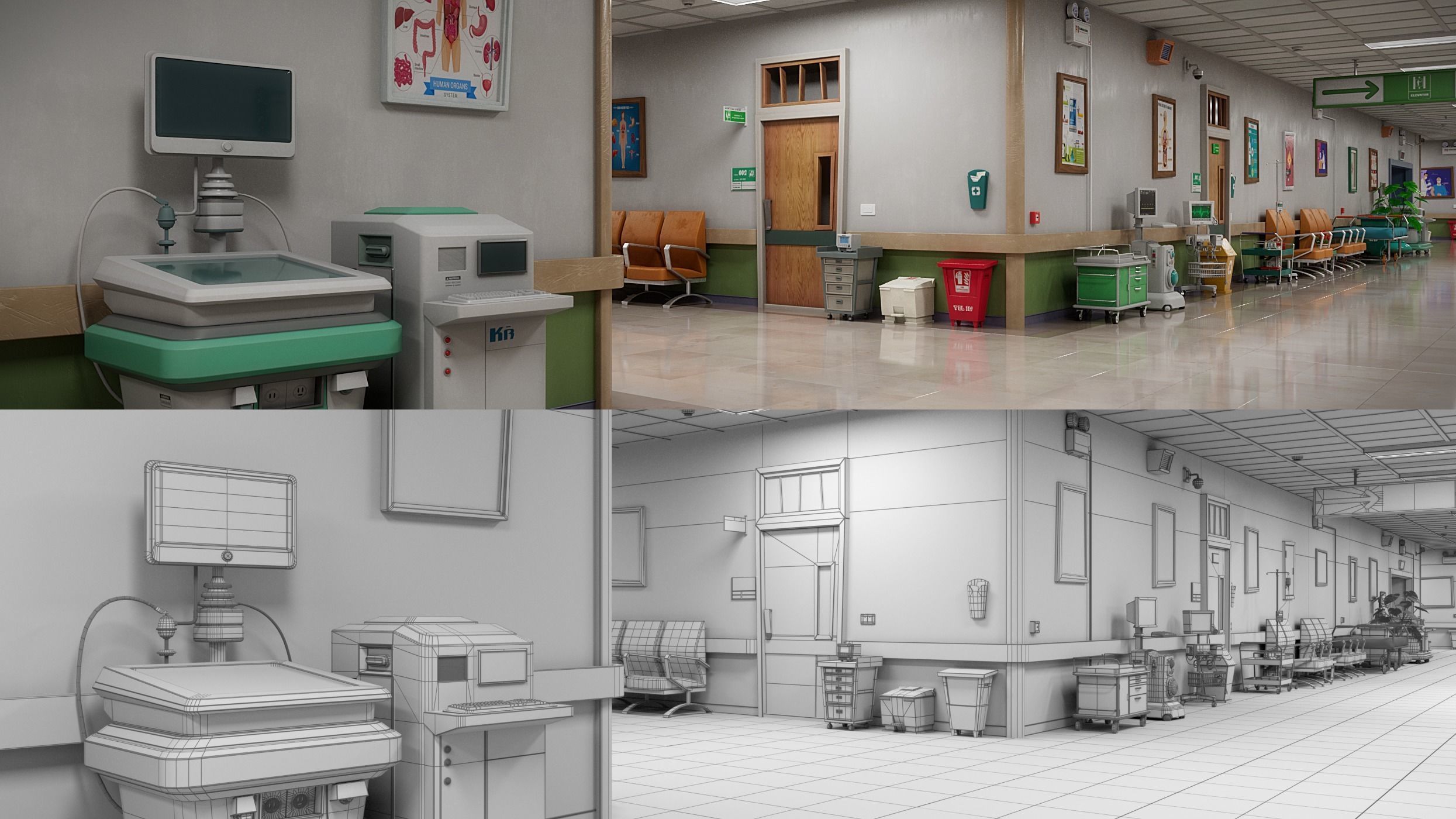 Cartoon Hospital Ward Corridor 3D model_29