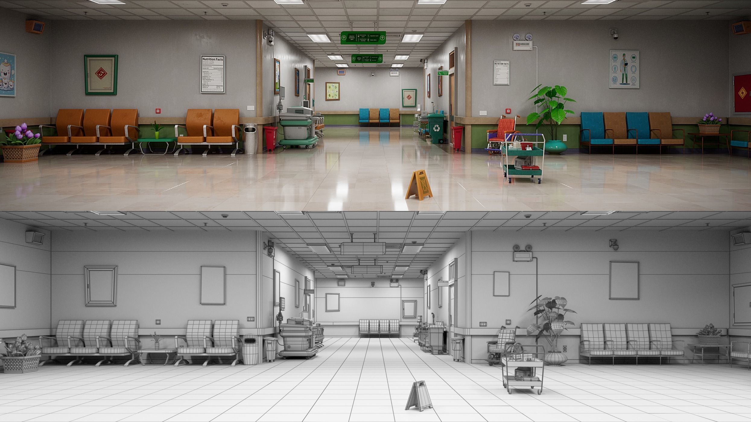 Cartoon Hospital Ward Corridor 3D model_30