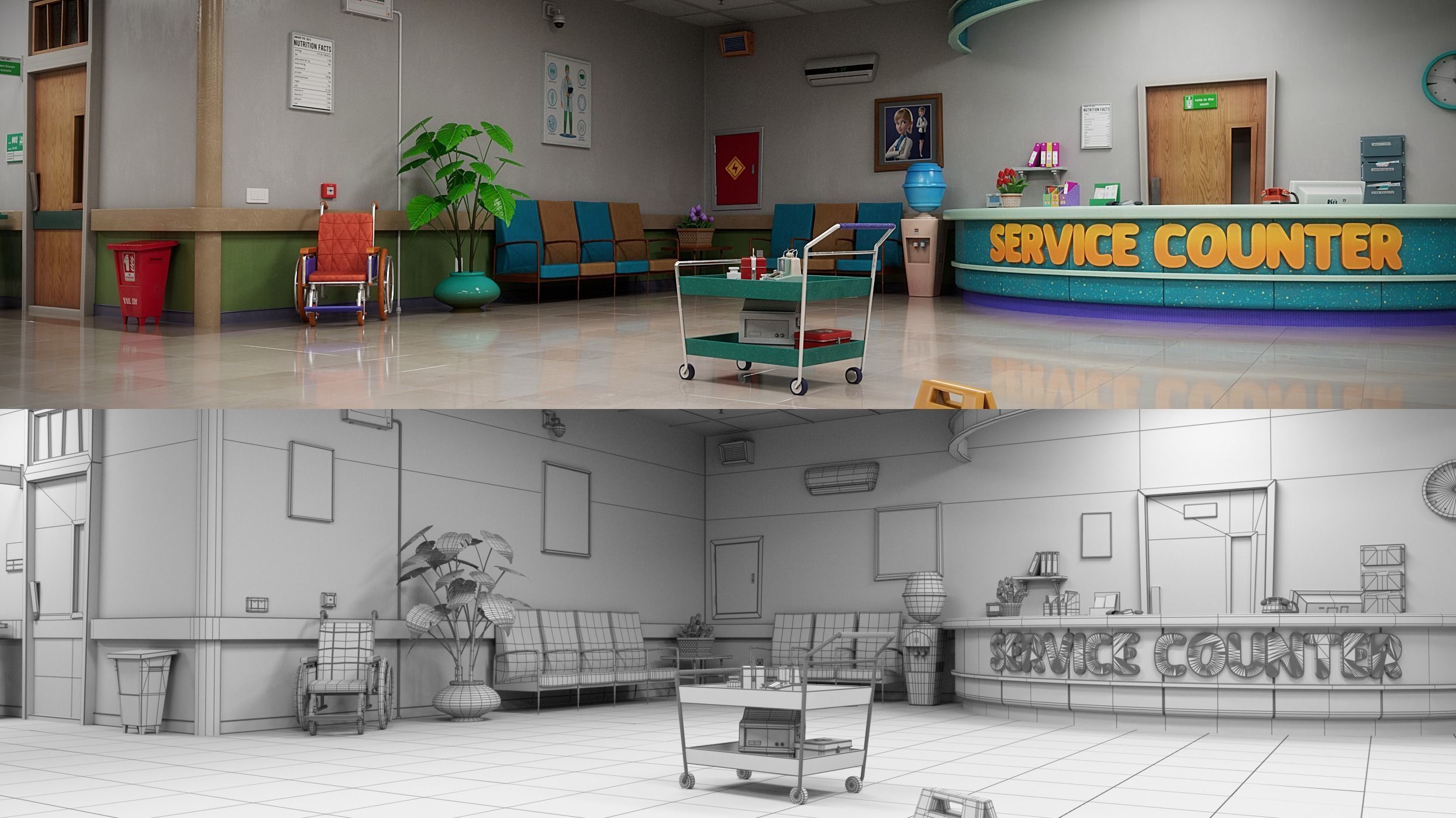 Cartoon Hospital Ward Corridor 3D model_16