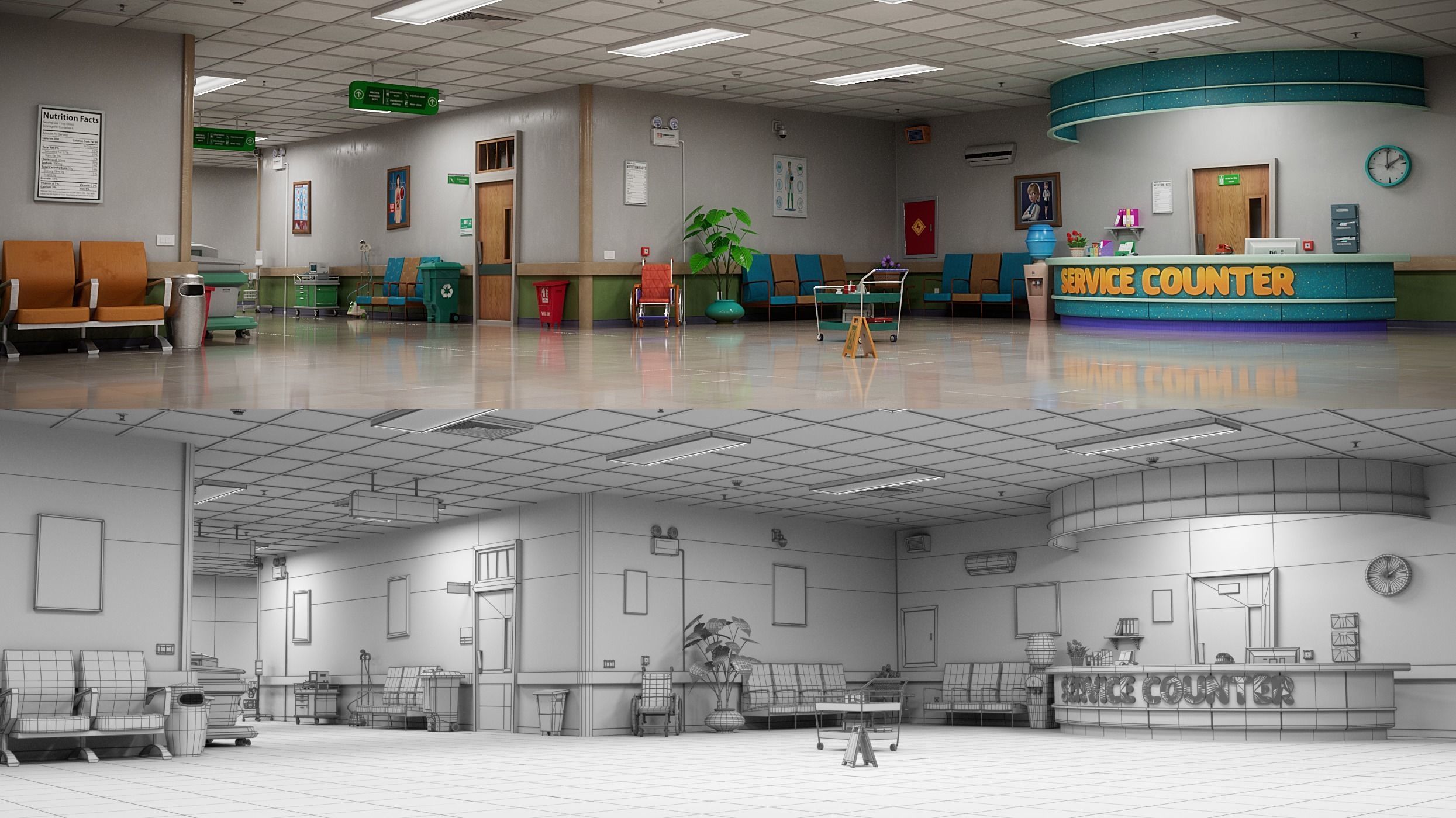 Cartoon Hospital Ward Corridor 3D model_11