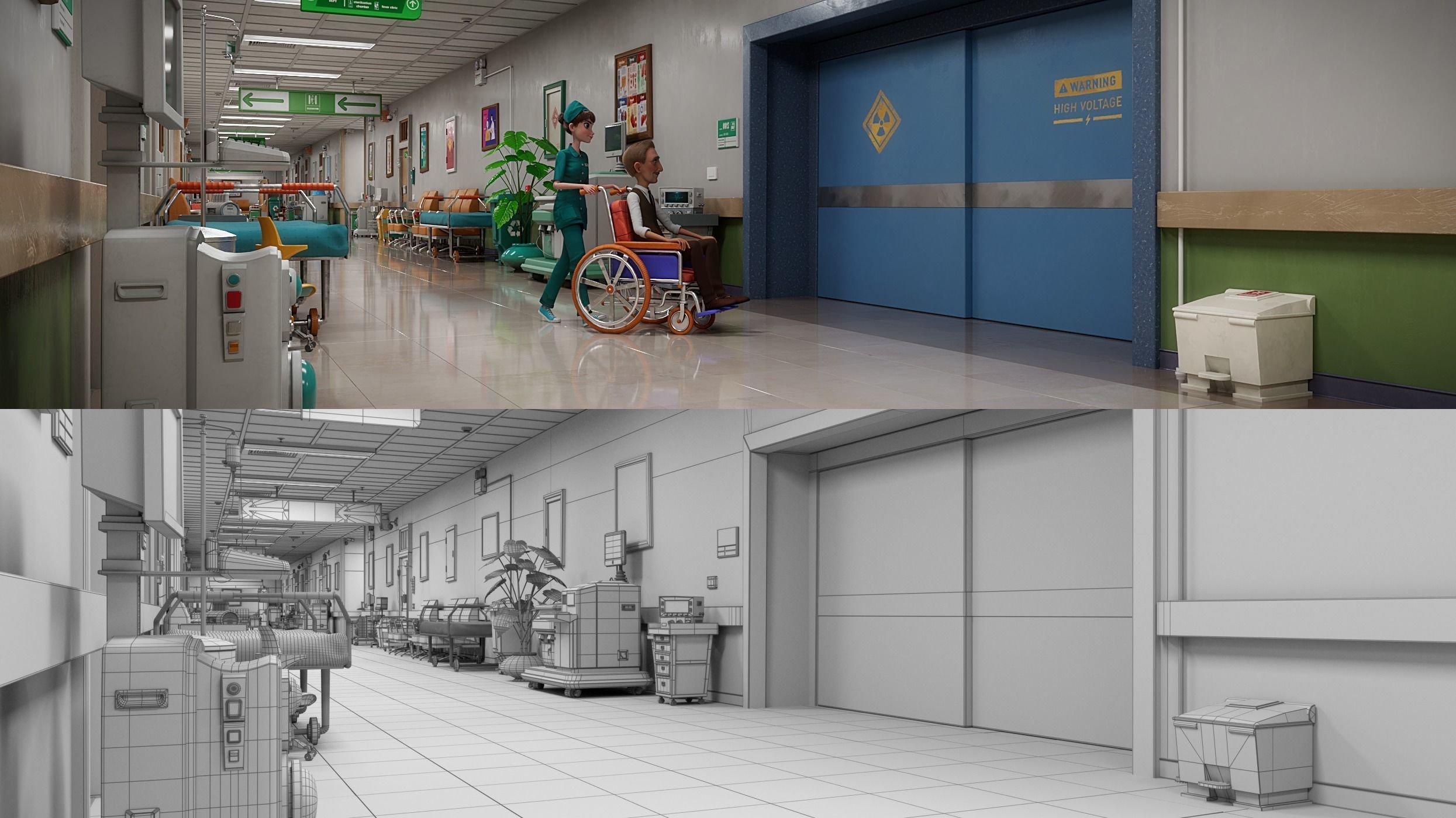 Cartoon Hospital Ward Corridor 3D model_5