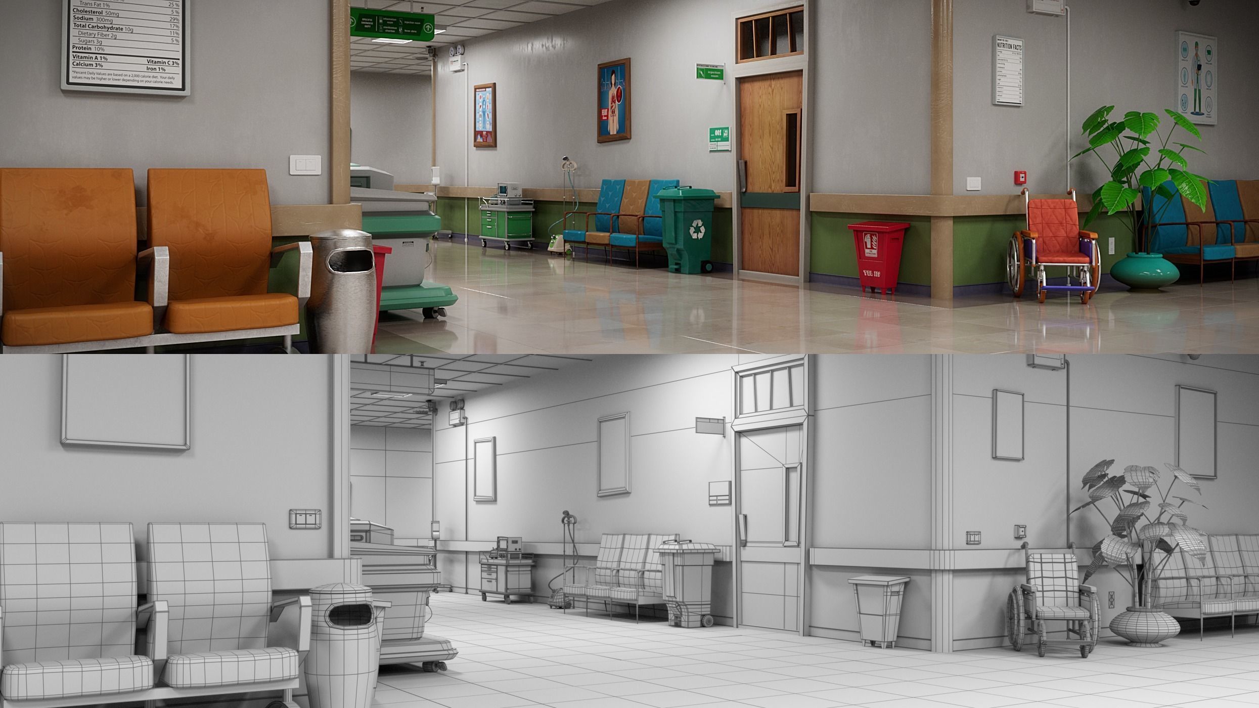 Cartoon Hospital Ward Corridor 3D model_32