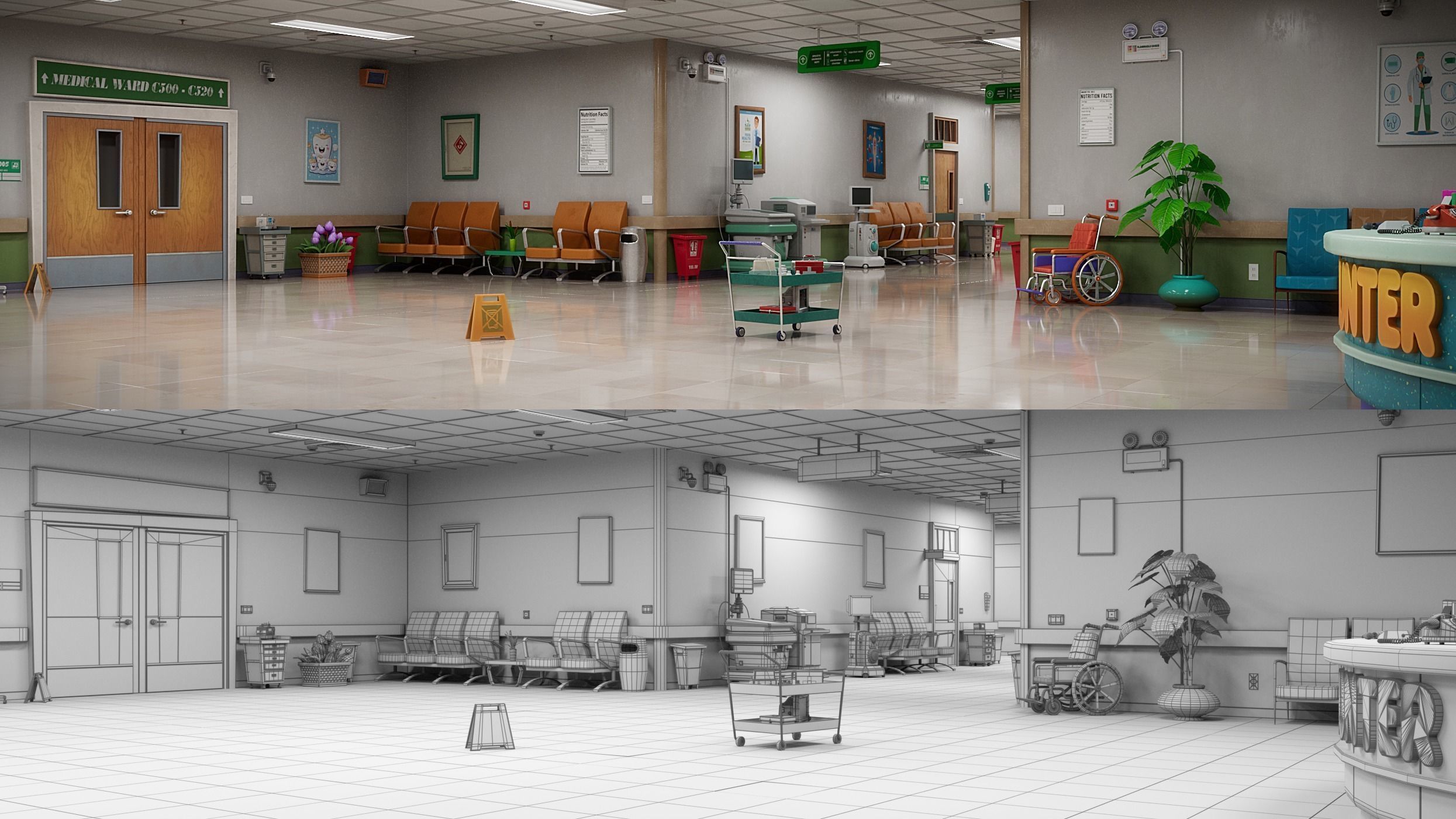Cartoon Hospital Ward Corridor 3D model_19