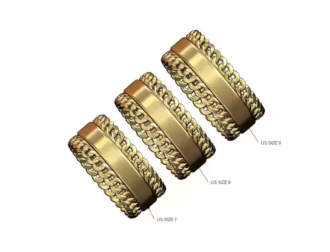 Triple cuban link cigar band band US sizes 7 8 9