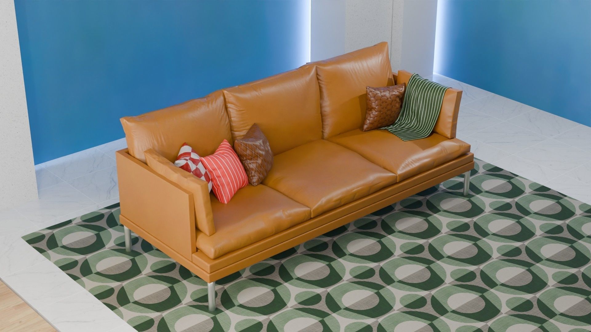 William Couch 3d Model with Three Texture Set Fabric Style 3D model_4