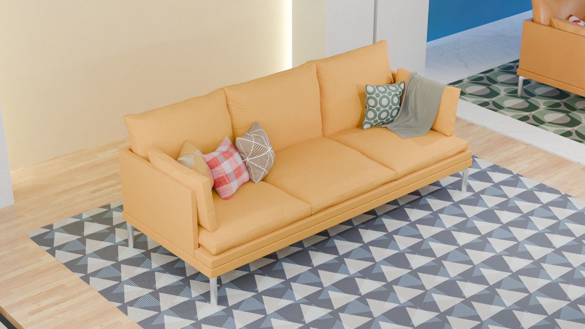 William Couch 3d Model with Three Texture Set Fabric Style 3D model_3