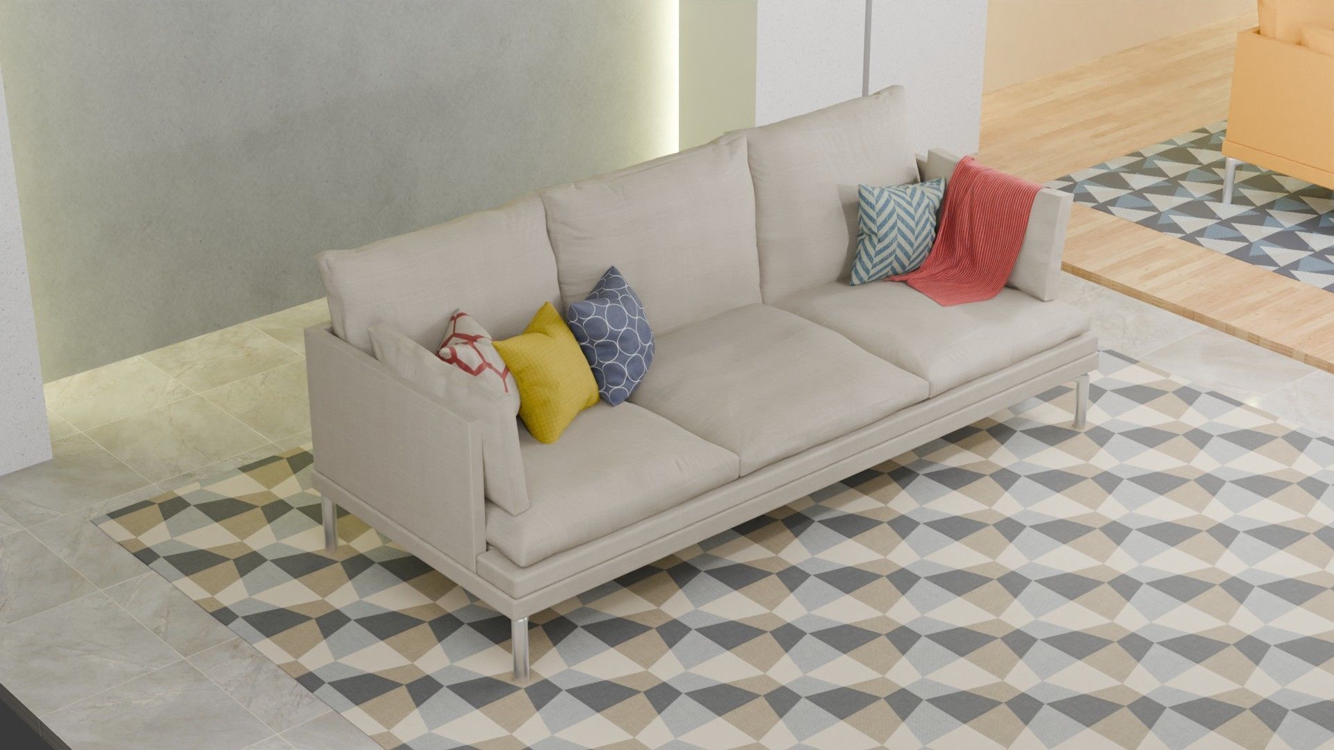 William Couch 3d Model with Three Texture Set Fabric Style 3D model_5