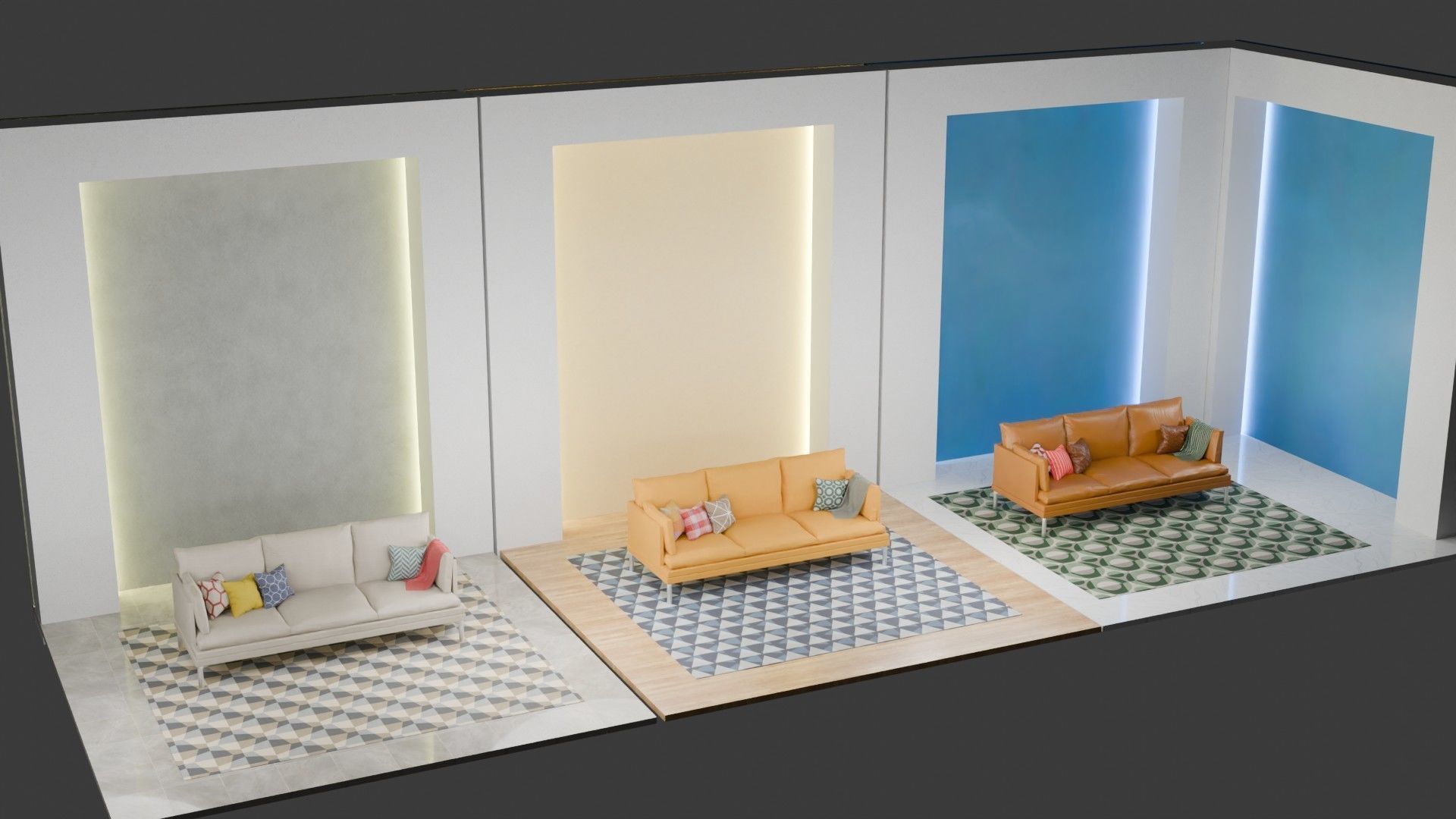 William Couch 3d Model with Three Texture Set Fabric Style 3D model_6