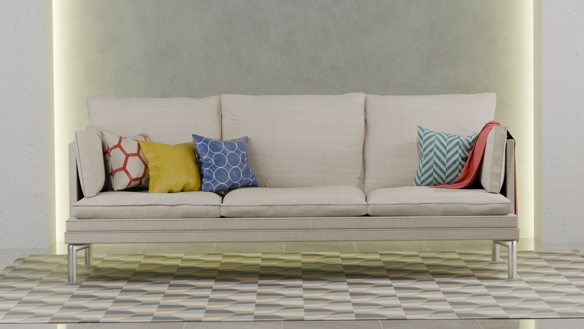 William Couch 3d Model with Three Texture Set Fabric Style 3D model_2