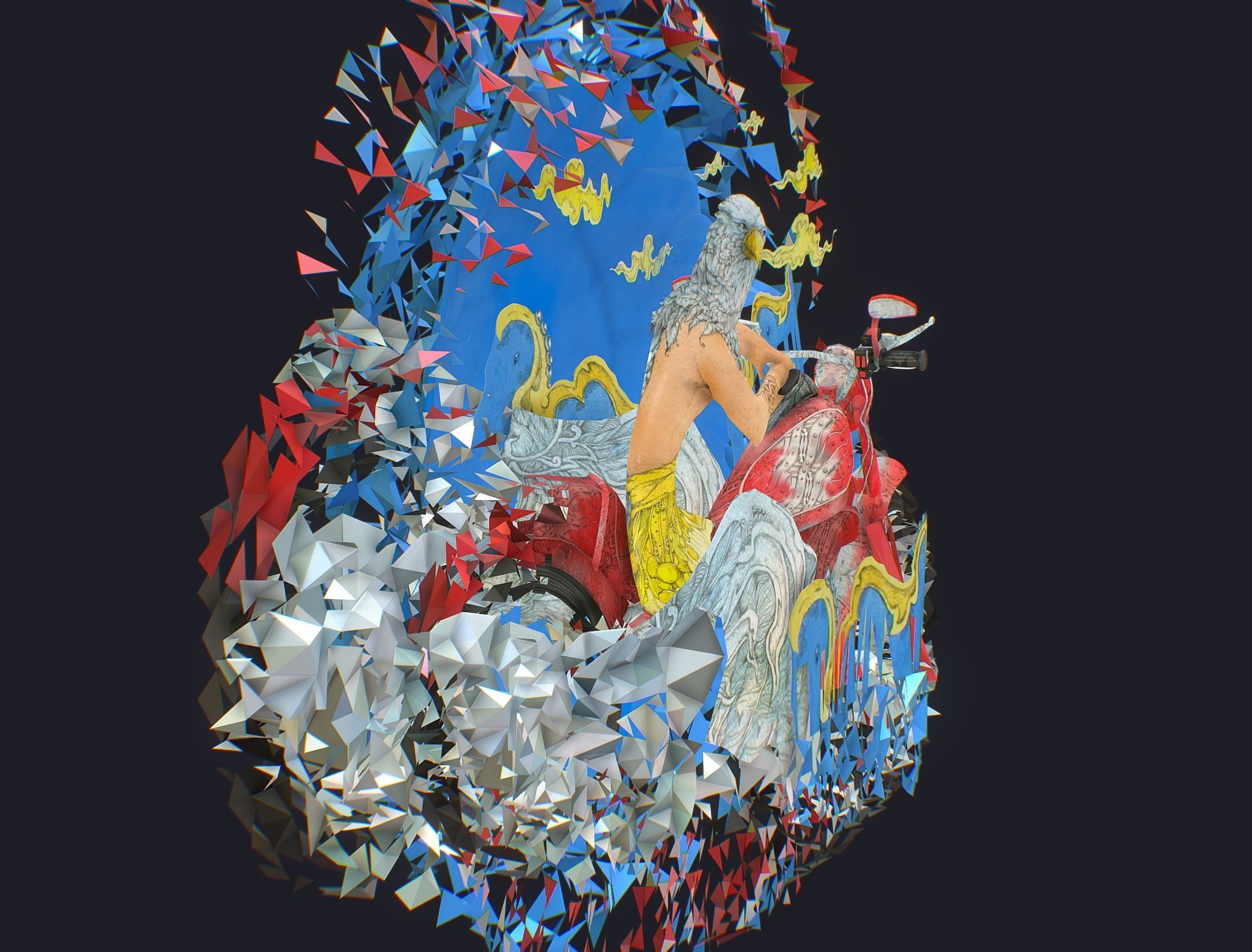 Animated Cartoon 3D Biker Scene in the Clouds Low-poly 3D model_9