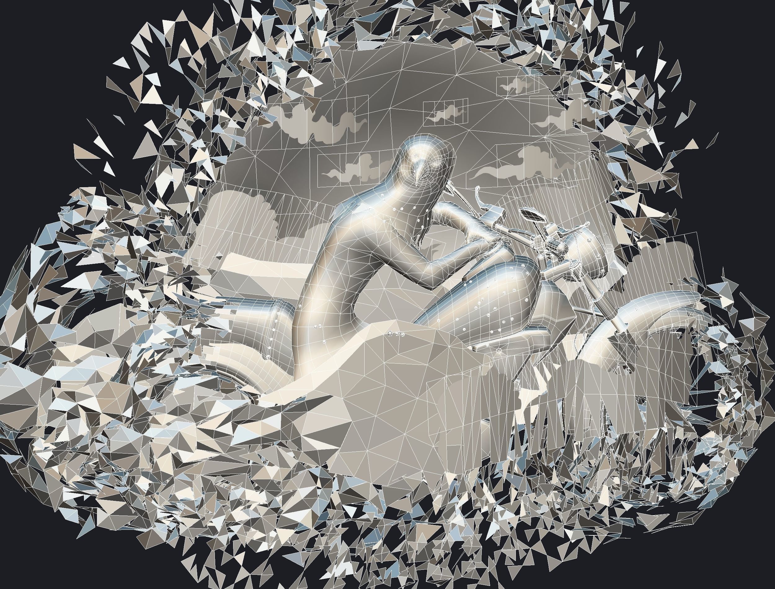 Animated Cartoon 3D Biker Scene in the Clouds Low-poly 3D model_16