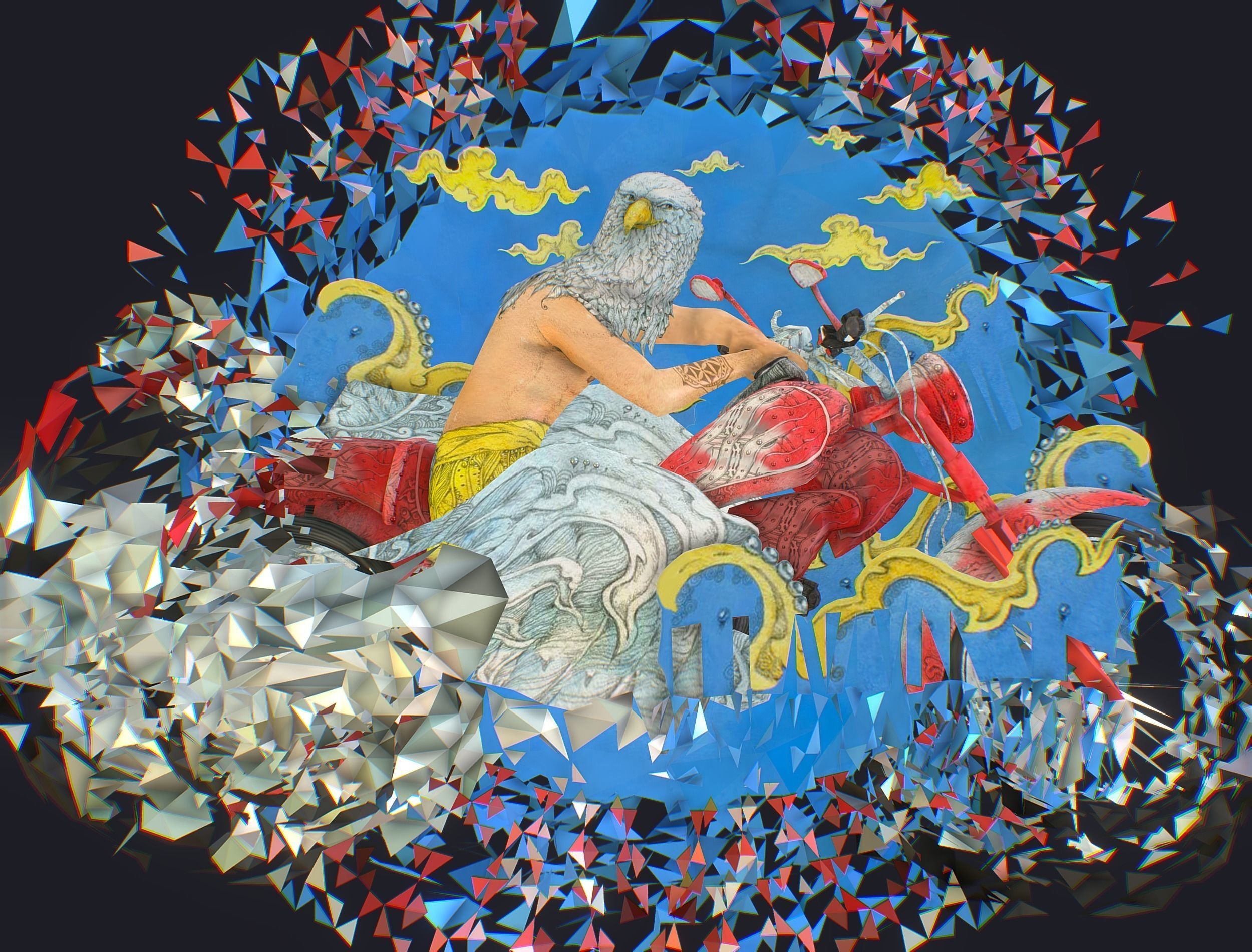 Animated Cartoon 3D Biker Scene in the Clouds Low-poly 3D model_14