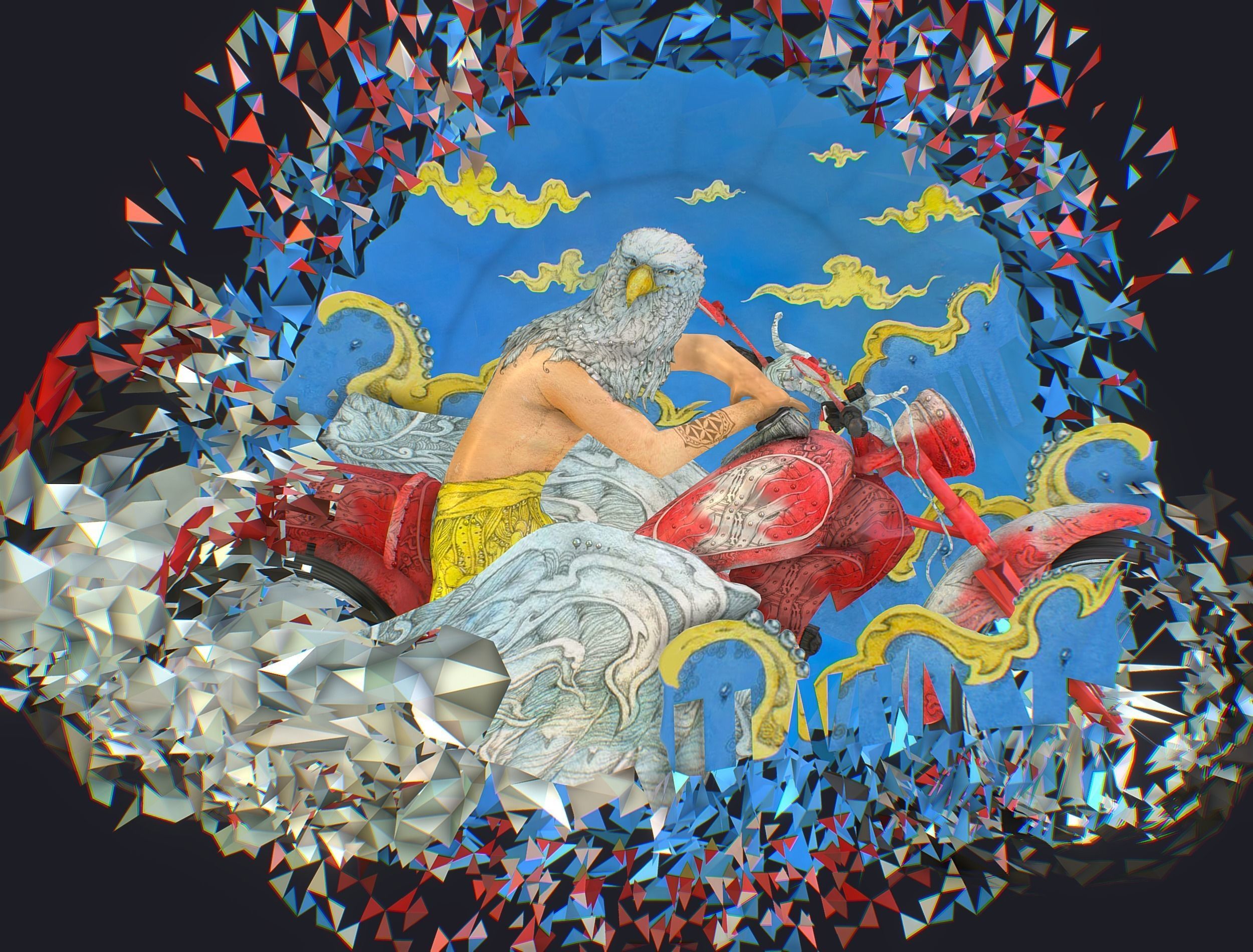 Animated Cartoon 3D Biker Scene in the Clouds Low-poly 3D model_13