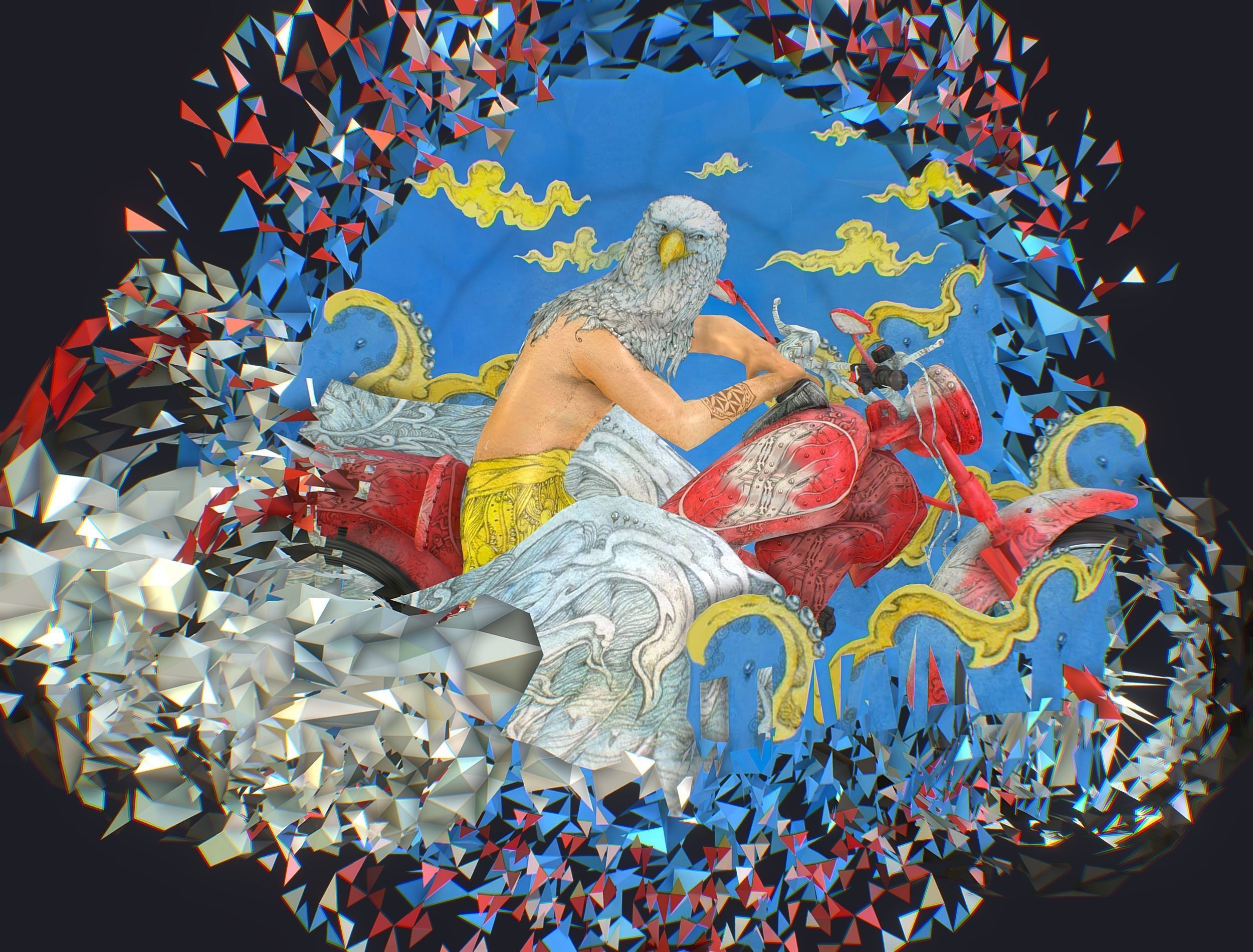 Animated Cartoon 3D Biker Scene in the Clouds Low-poly 3D model_2