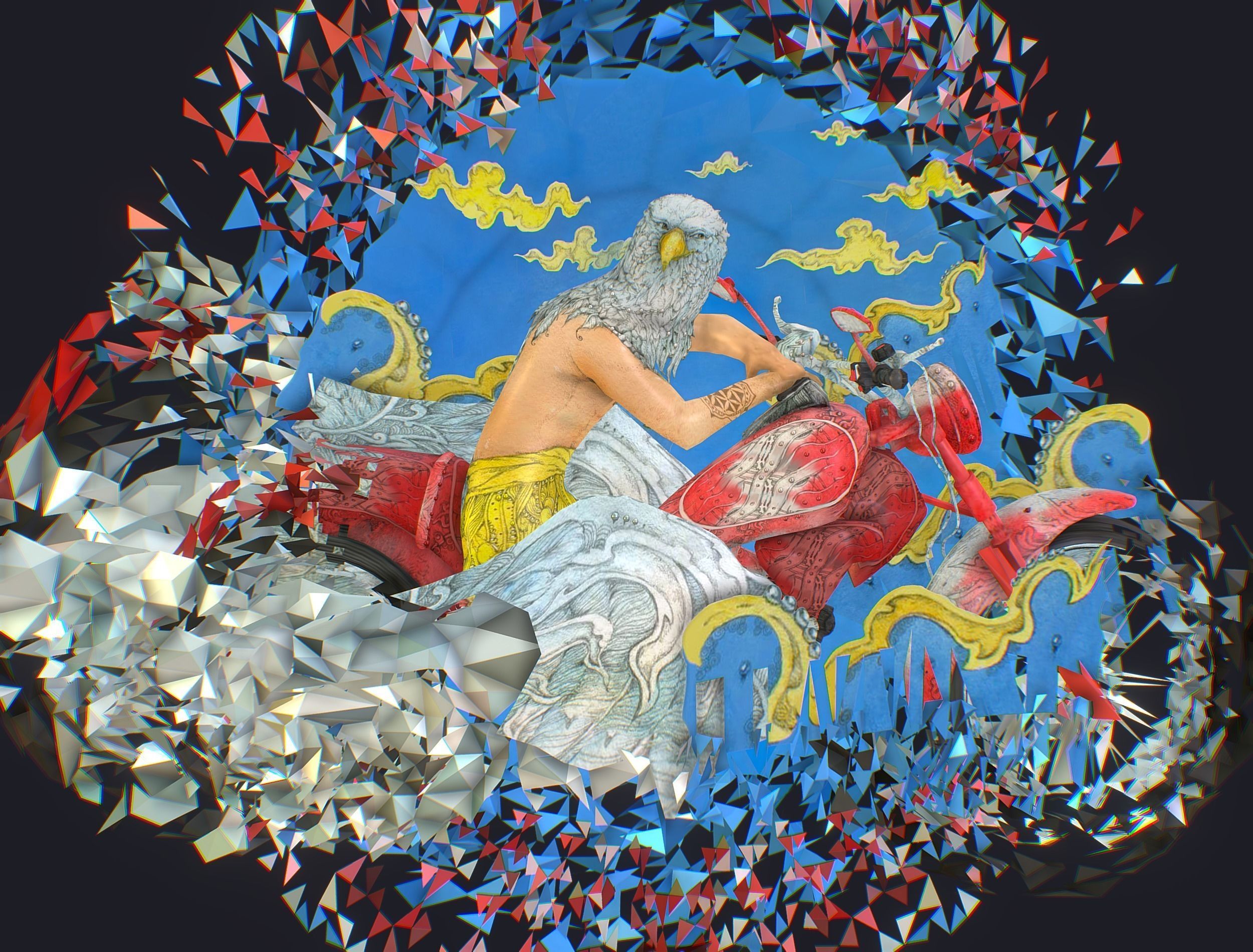 Animated Cartoon 3D Biker Scene in the Clouds Low-poly 3D model_4