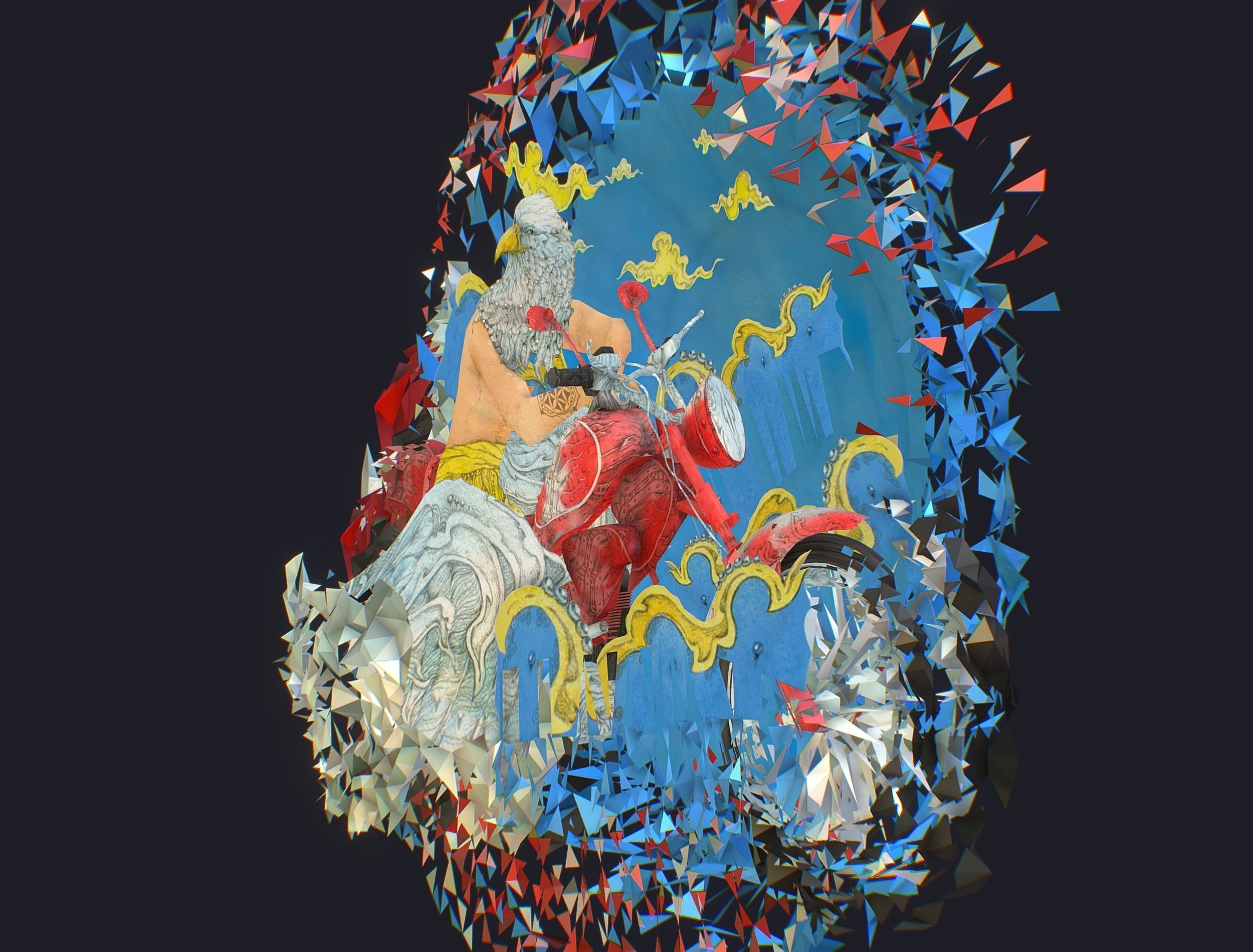 Animated Cartoon 3D Biker Scene in the Clouds Low-poly 3D model_10