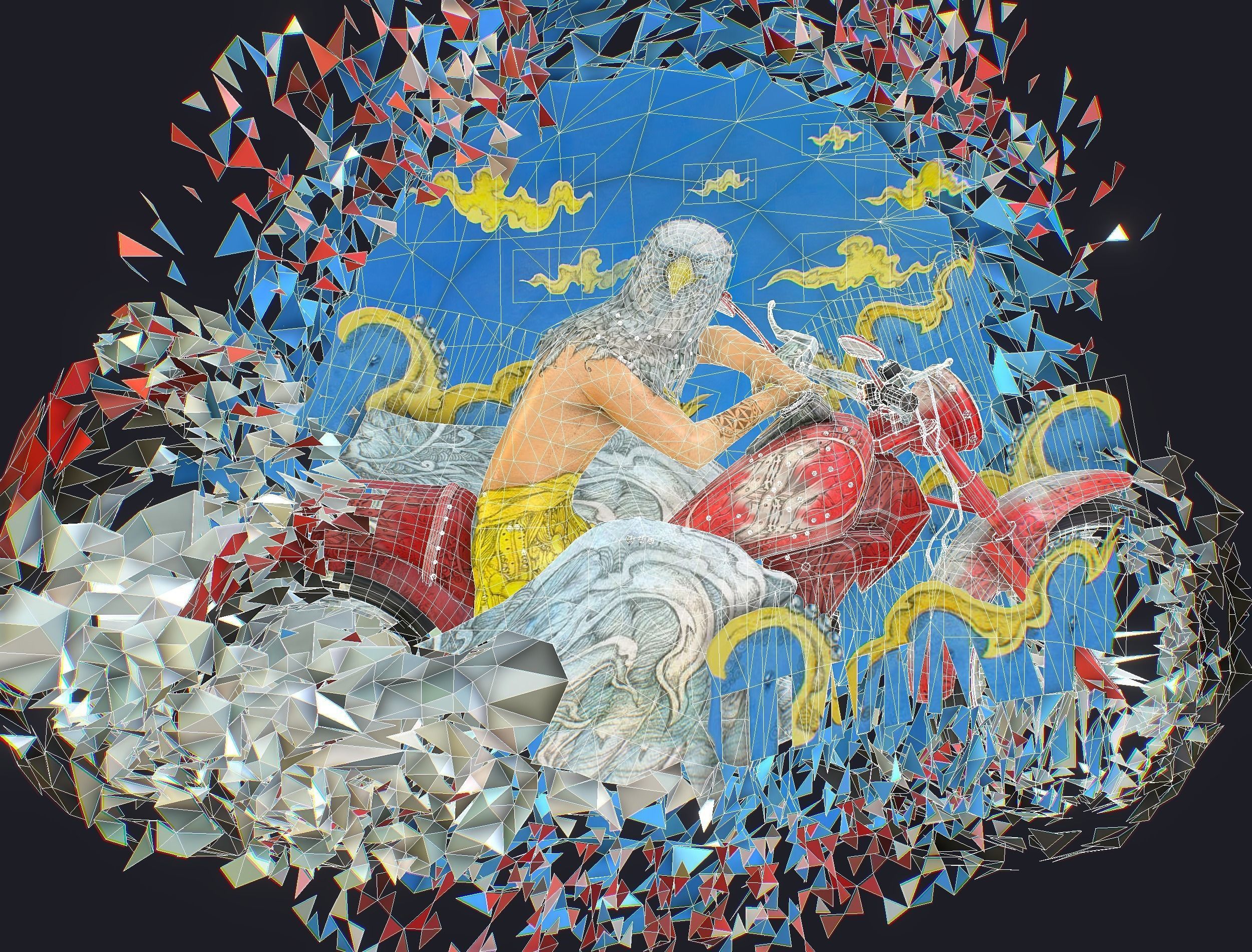 Animated Cartoon 3D Biker Scene in the Clouds Low-poly 3D model_15