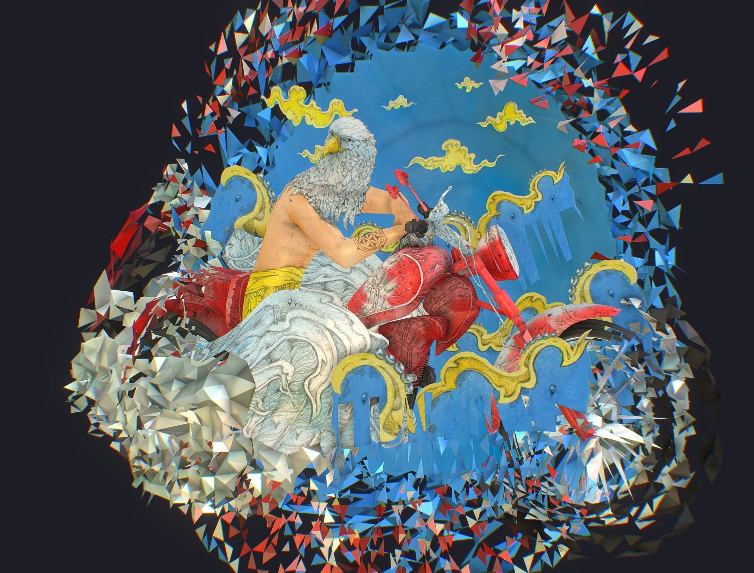 Animated Cartoon 3D Biker Scene in the Clouds Low-poly 3D model_11