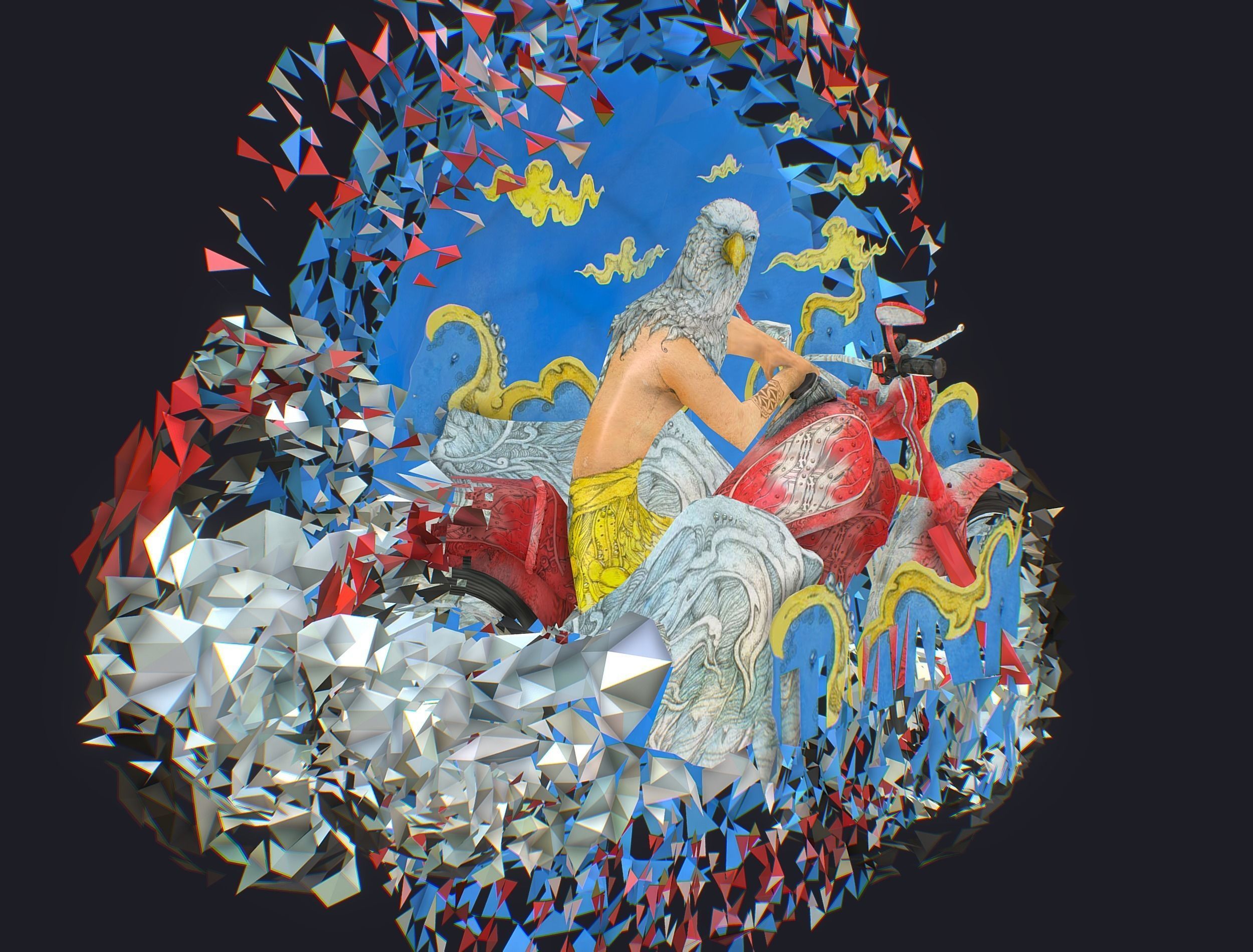 Animated Cartoon 3D Biker Scene in the Clouds Low-poly 3D model_8