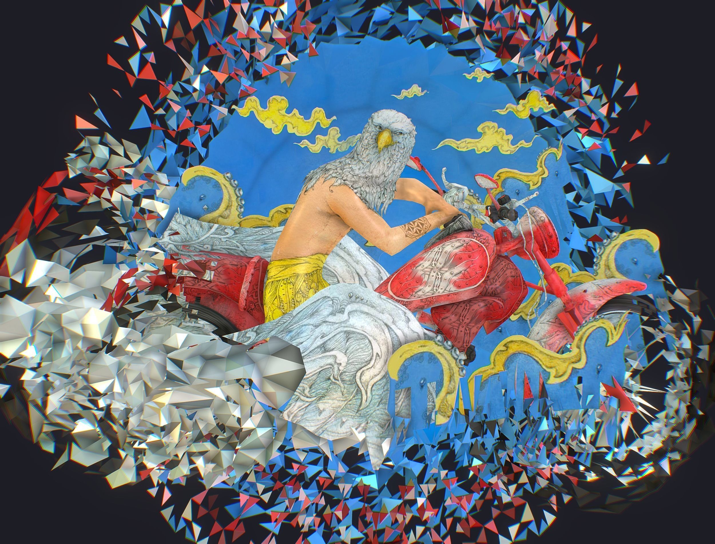 Animated Cartoon 3D Biker Scene in the Clouds Low-poly 3D model_3