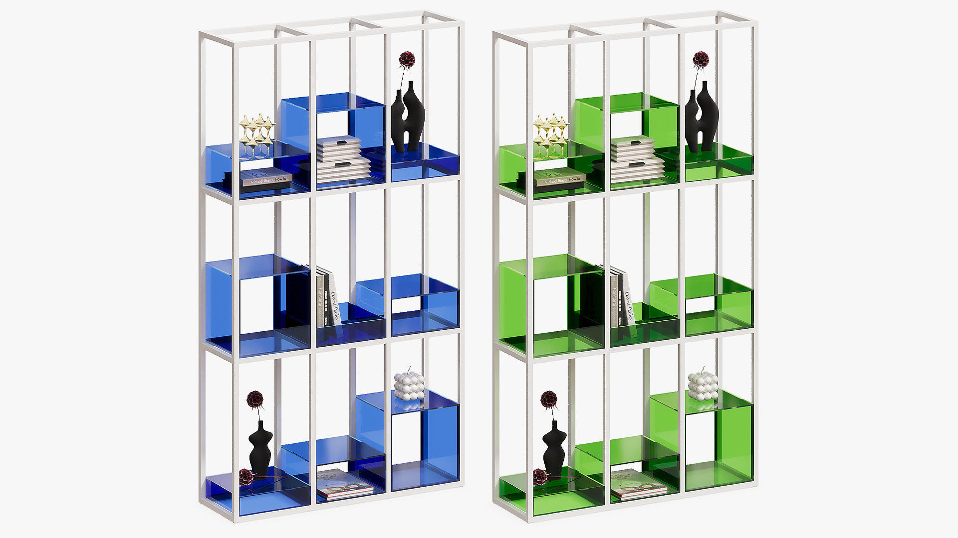 Open metal shelving with acrylic inserts 3D model_3