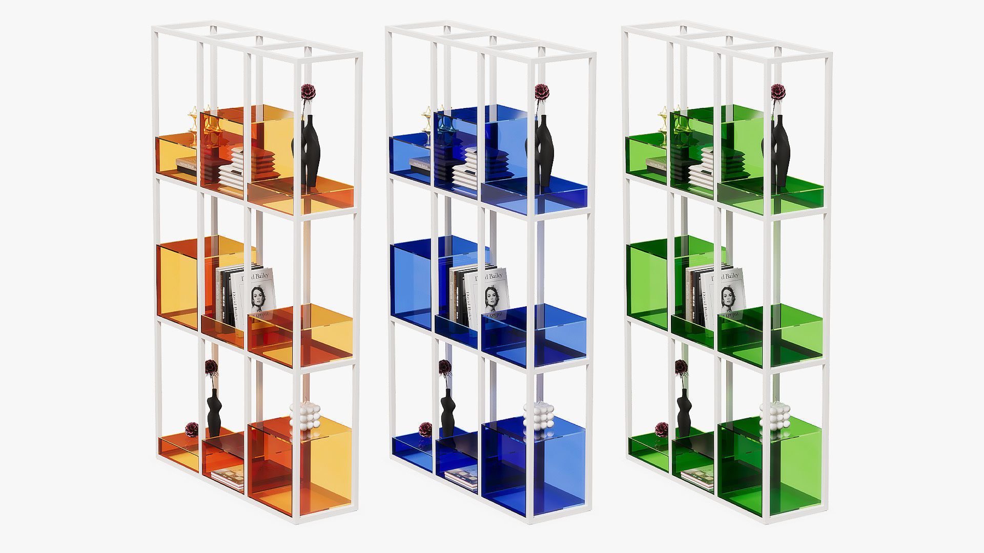 Open metal shelving with acrylic inserts 3D model_4