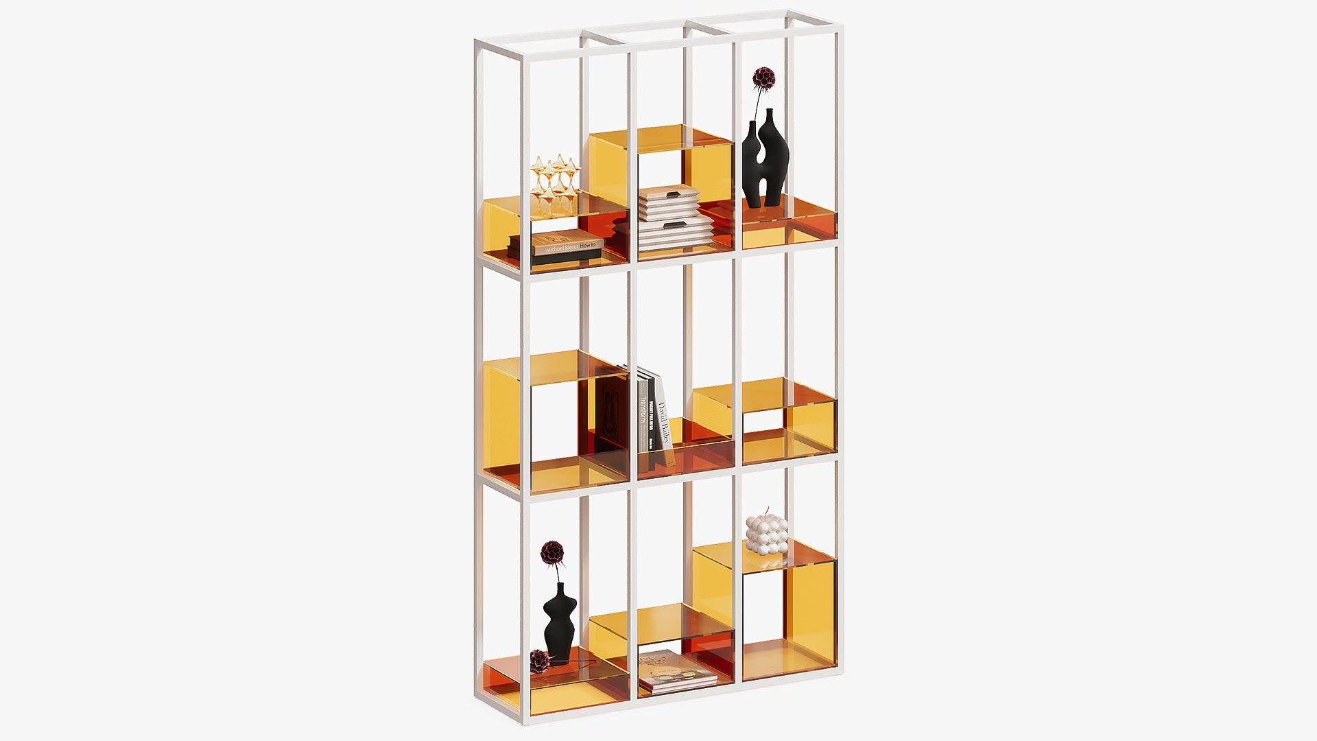 Open metal shelving with acrylic inserts 3D model_1