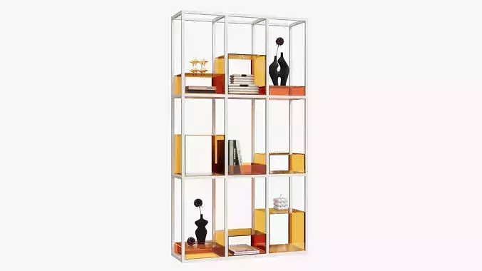 Open metal shelving with acrylic inserts 3D model