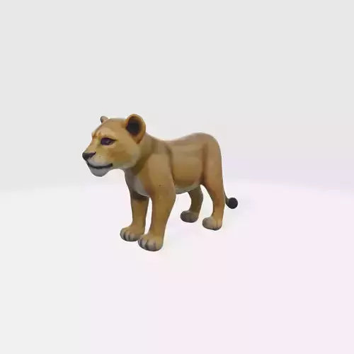 A young lion cub standing