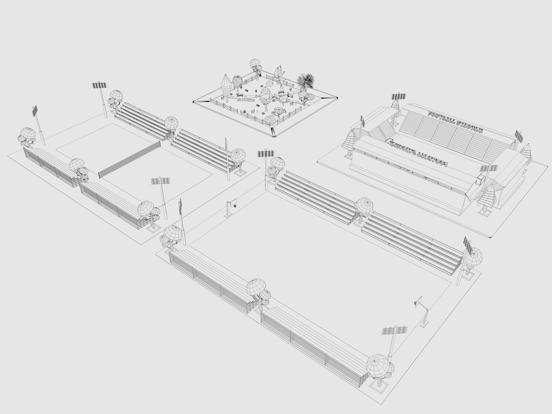 Cartoon Sport Buildings pack Low-poly 3D model_3