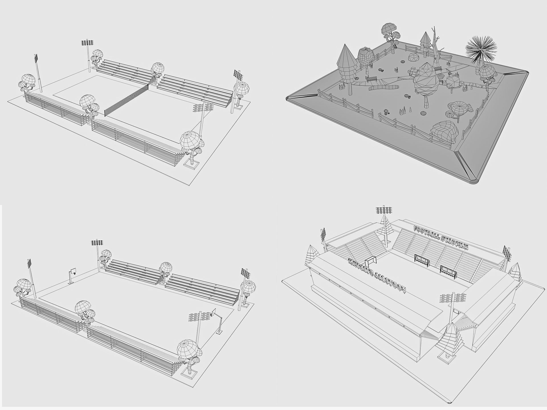 Cartoon Sport Buildings pack Low-poly 3D model_1