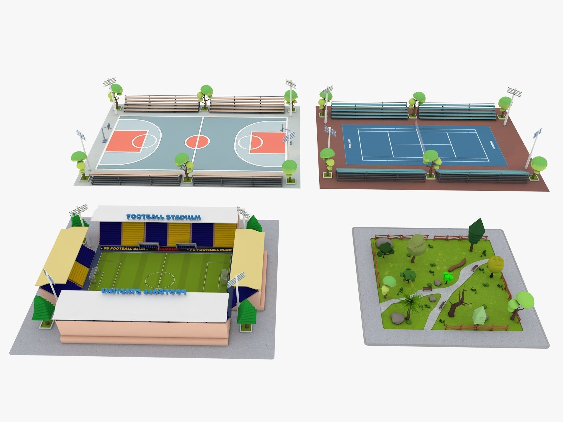 Cartoon Sport Buildings pack Low-poly 3D model_4