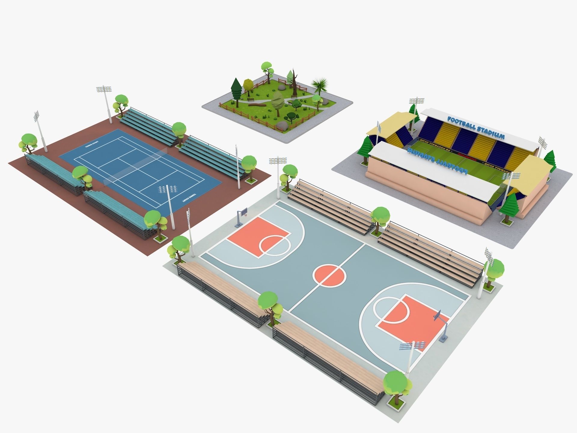 Cartoon Sport Buildings pack Low-poly 3D model_2